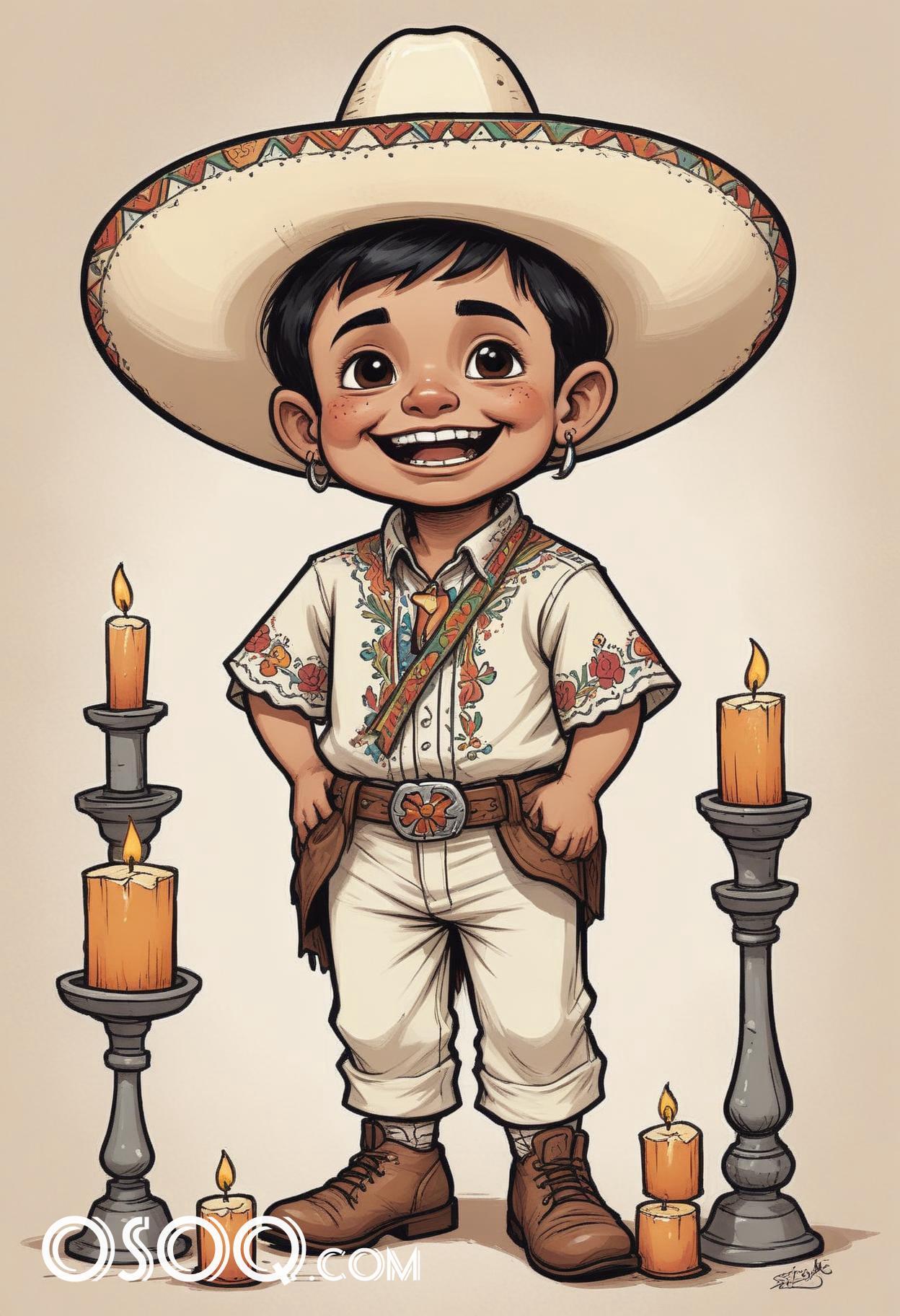 Mexican boy cartoon caricature drawing 17