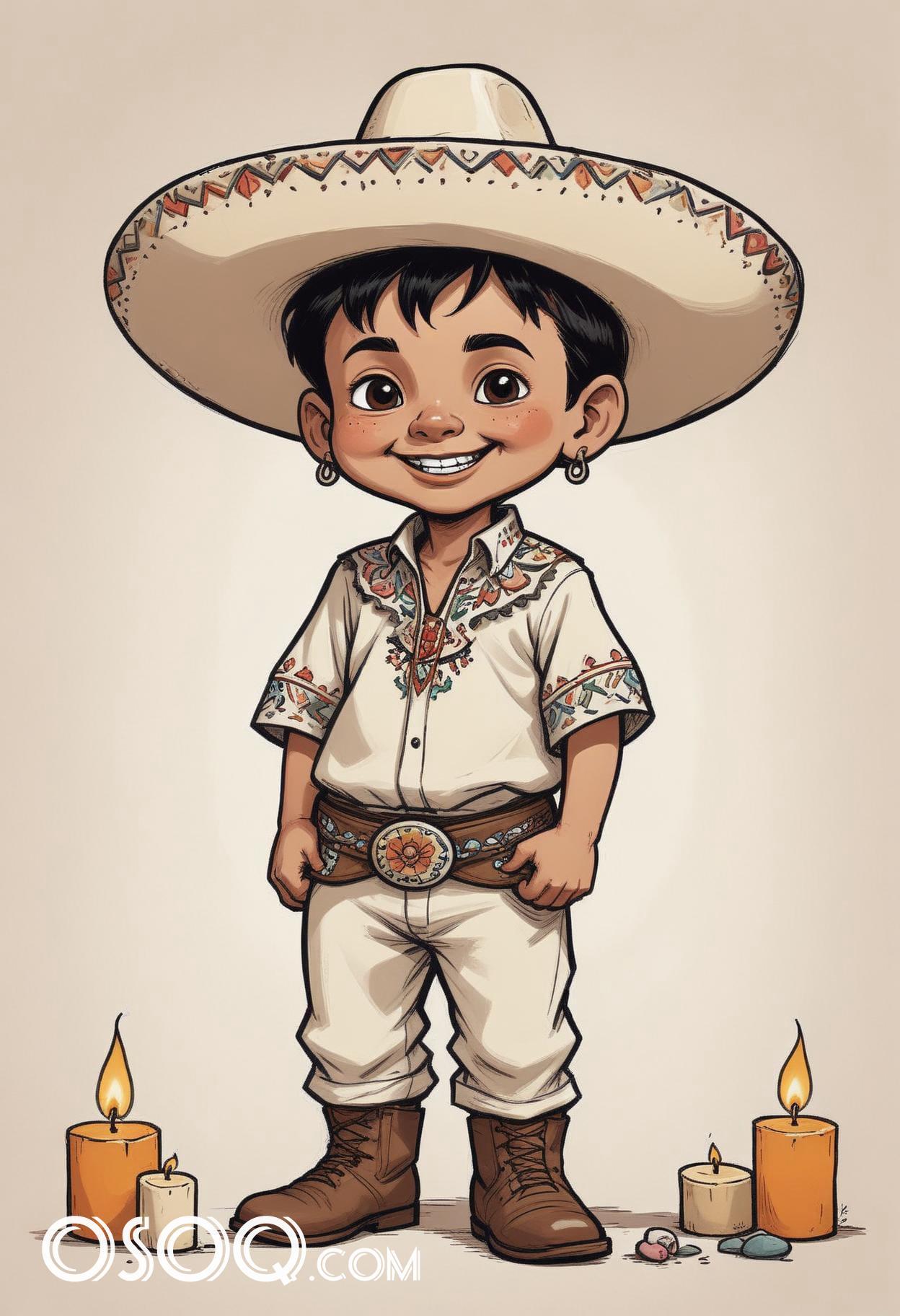 Mexican boy cartoon caricature drawing 18