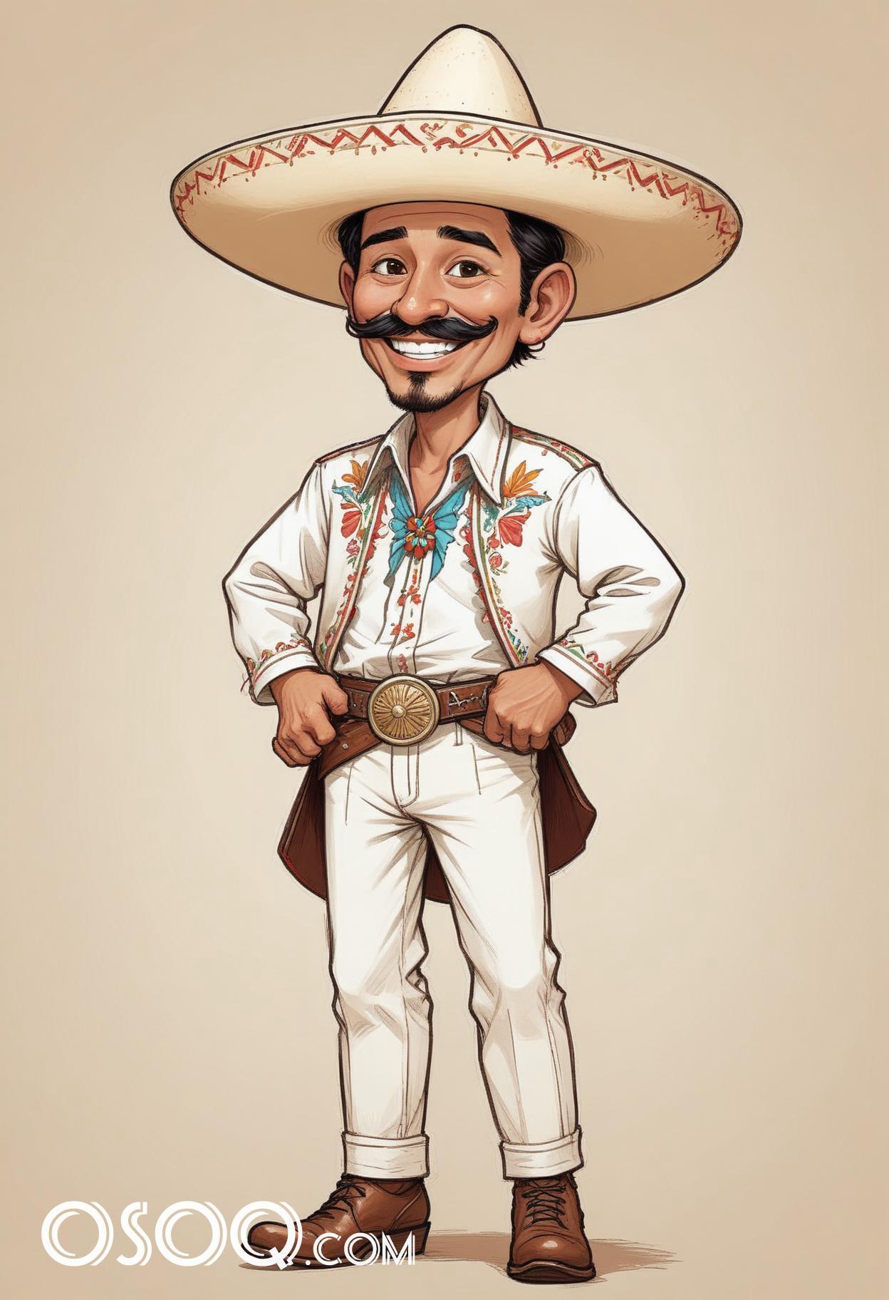 Mexican cartoon hat caricature drawing 07