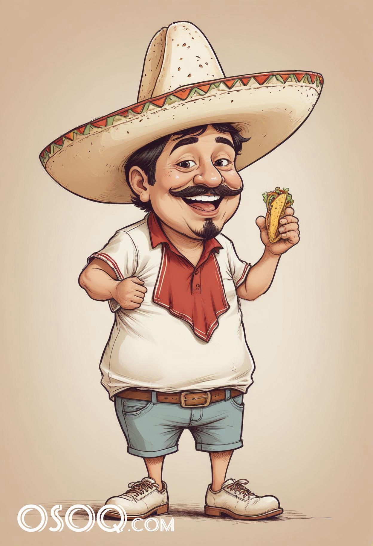 Mexican cartoon hat caricature drawing 15