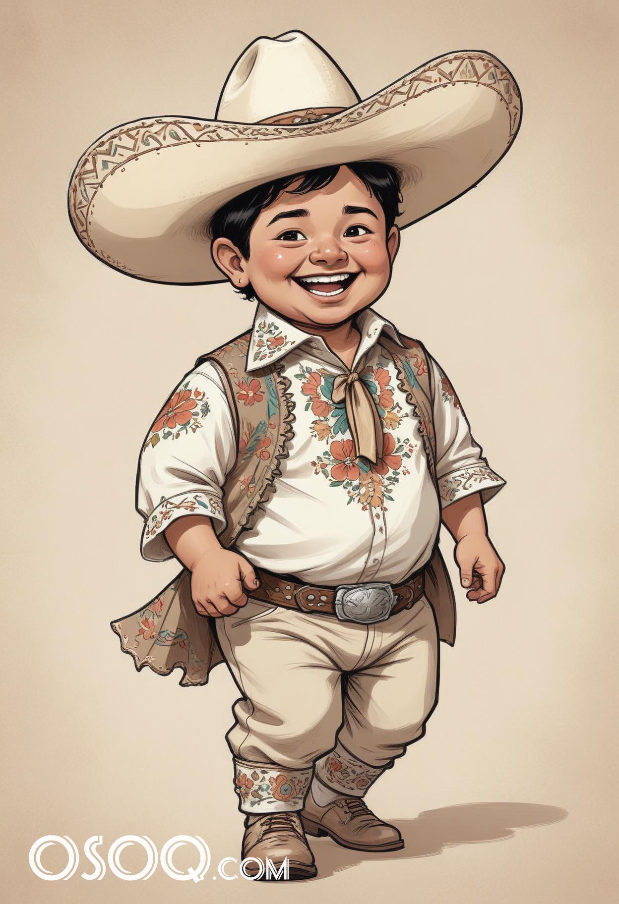 Mexican cartoon sombrerohat caricature drawing 05