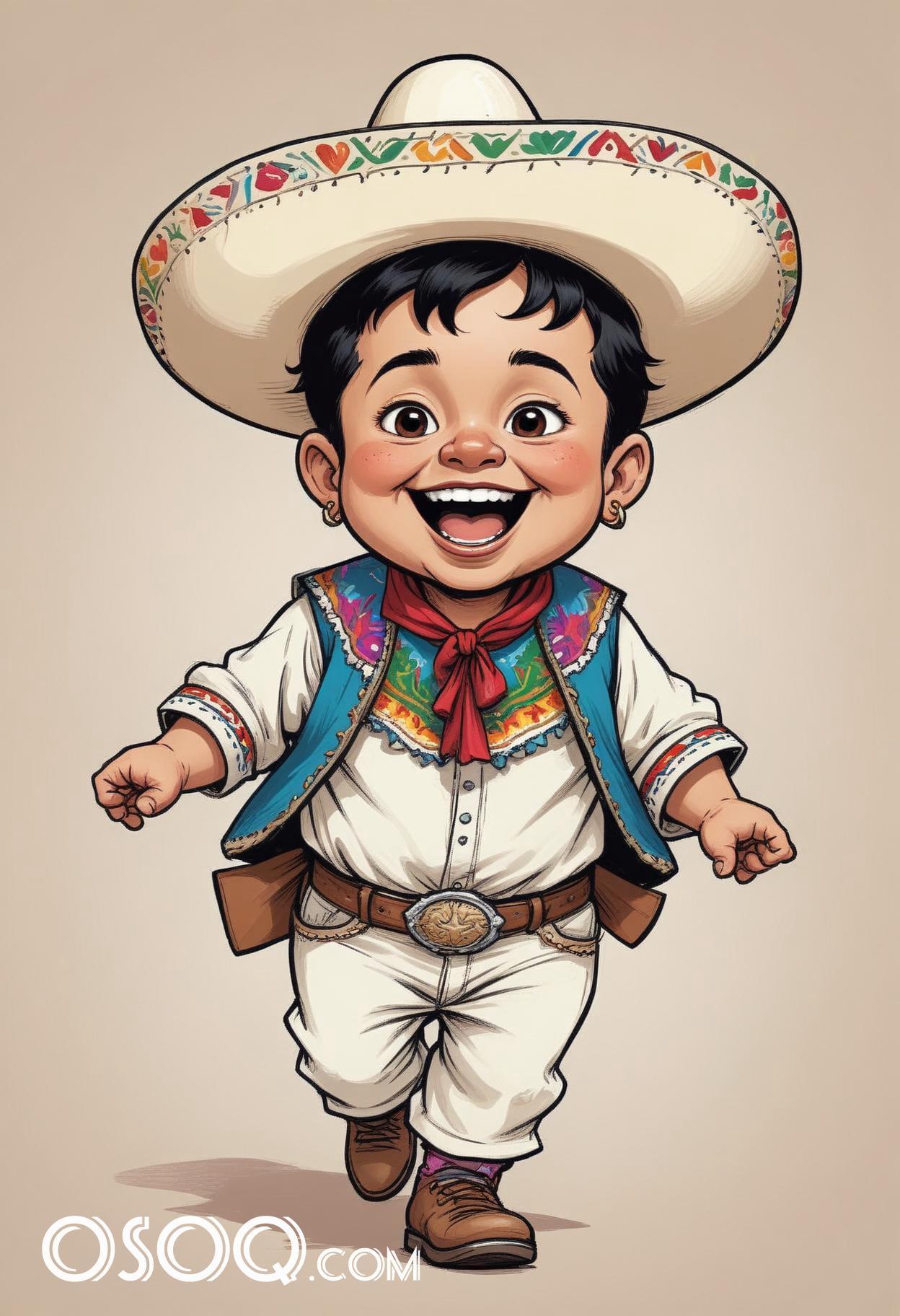 Mexican cartoon sombrerohat caricature drawing 08