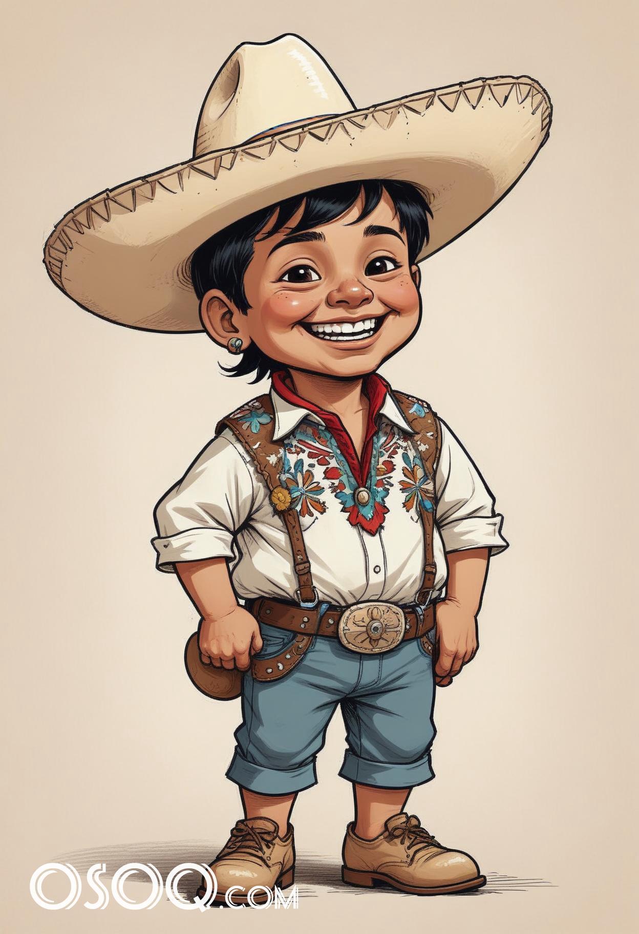 Mexican cartoon sombrerohat caricature drawing 09