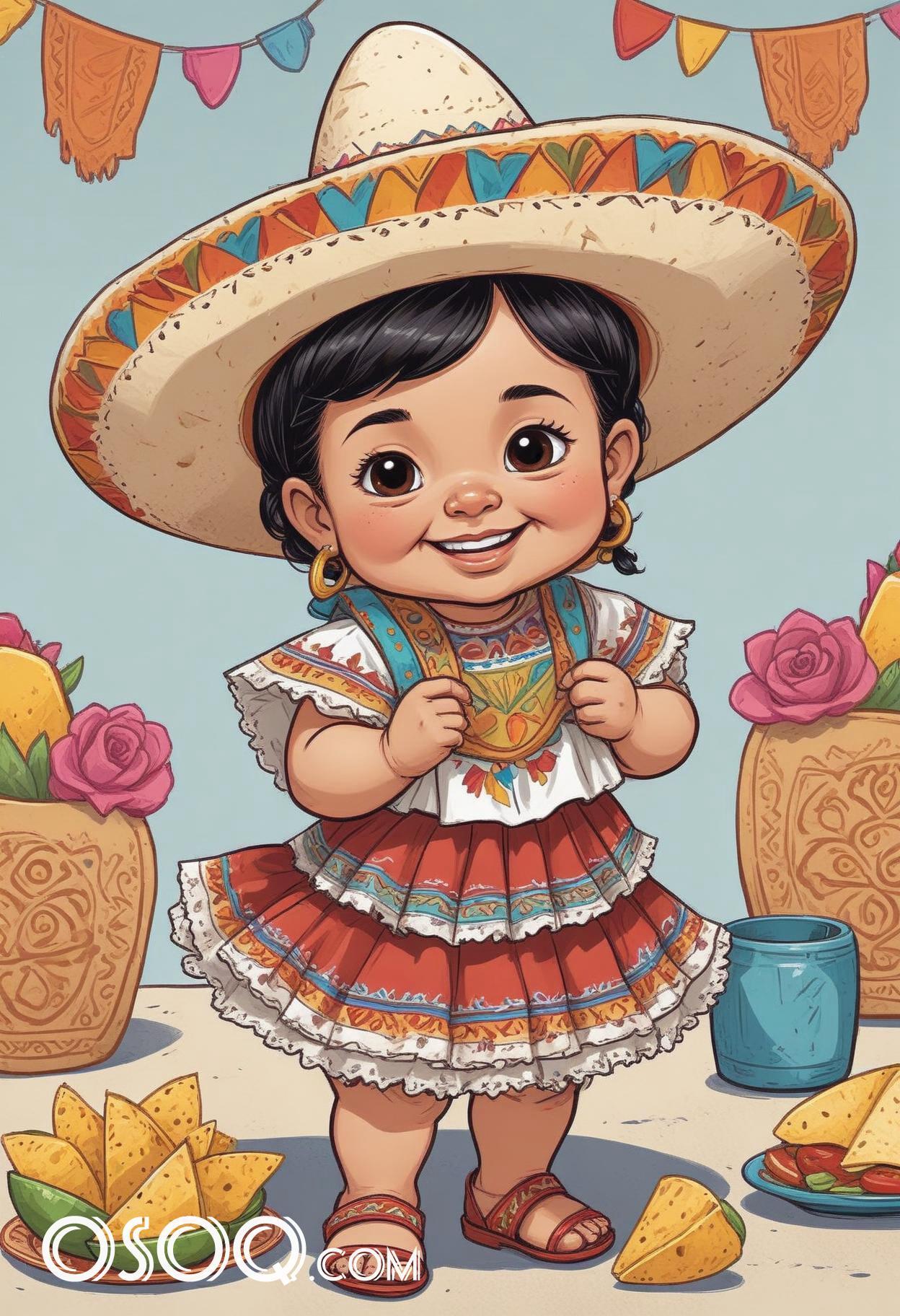 Mexican child cartoon caricature drawing 01