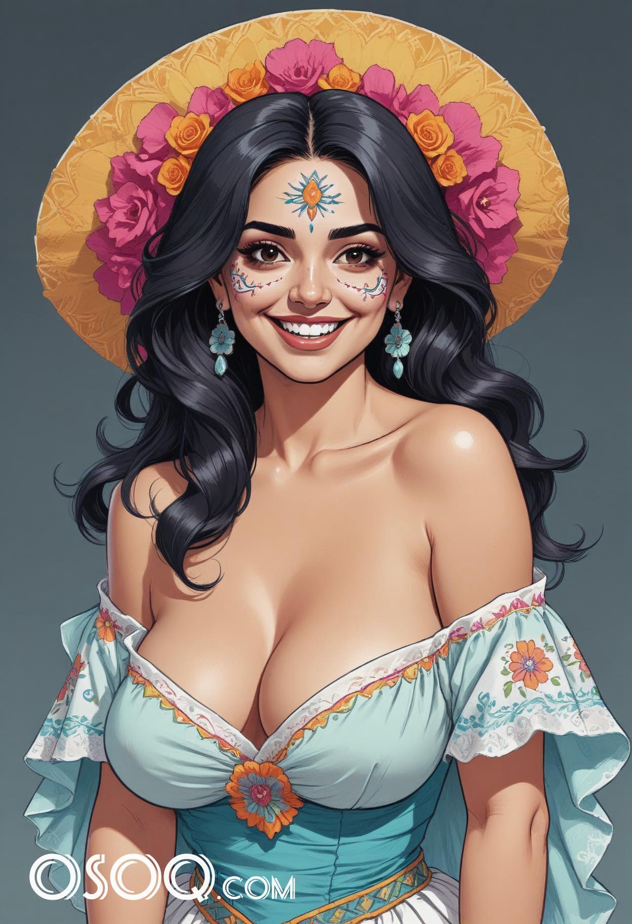 Mexican dancers girl cartoon caricature 02