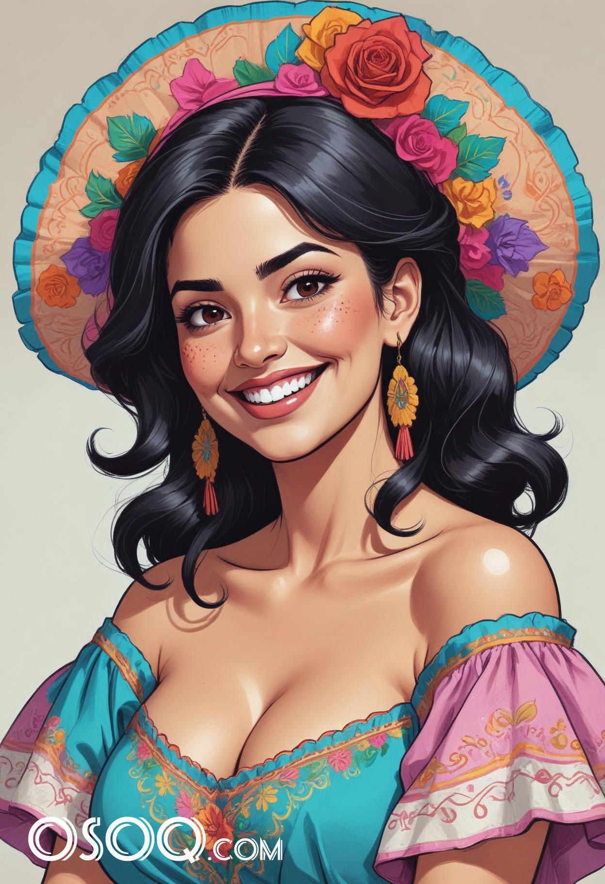 Mexican dancers girl cartoon caricature 03