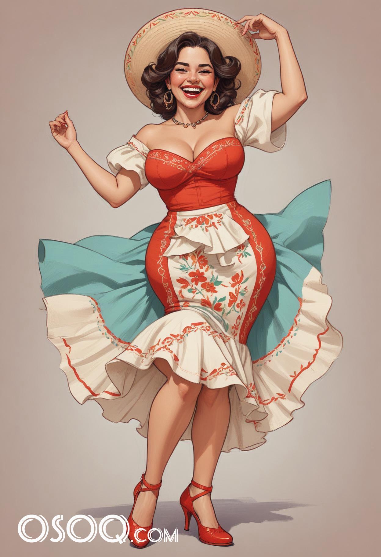 Mexican dancers girl cartoon caricature 05