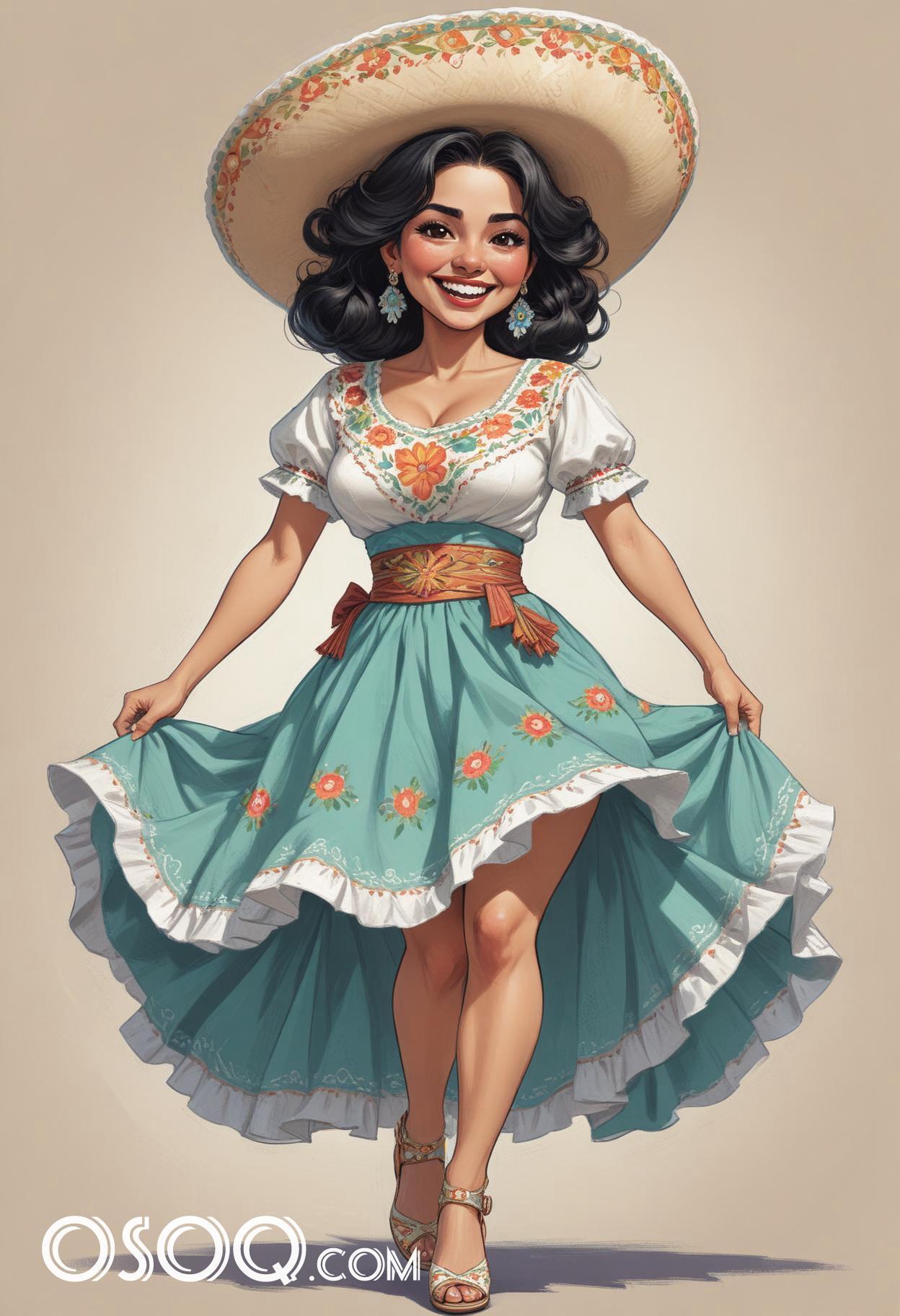 Mexican dancers girl cartoon caricature 09