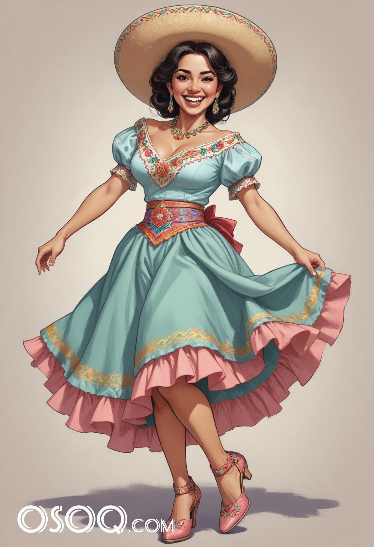 Mexican dancers girl cartoon caricature 10