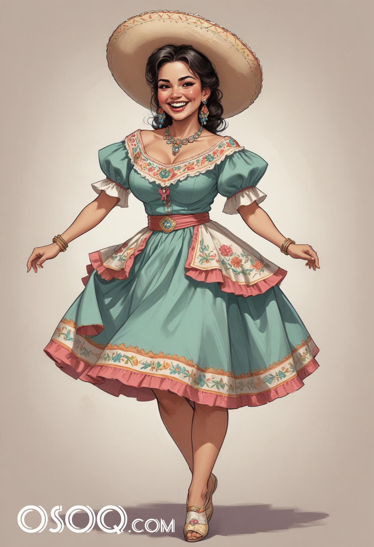 Mexican dancers girl cartoon caricature 11