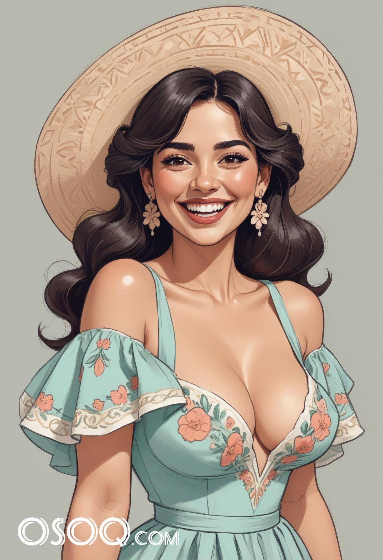 Mexican girl cartoon caricature drawing art 13