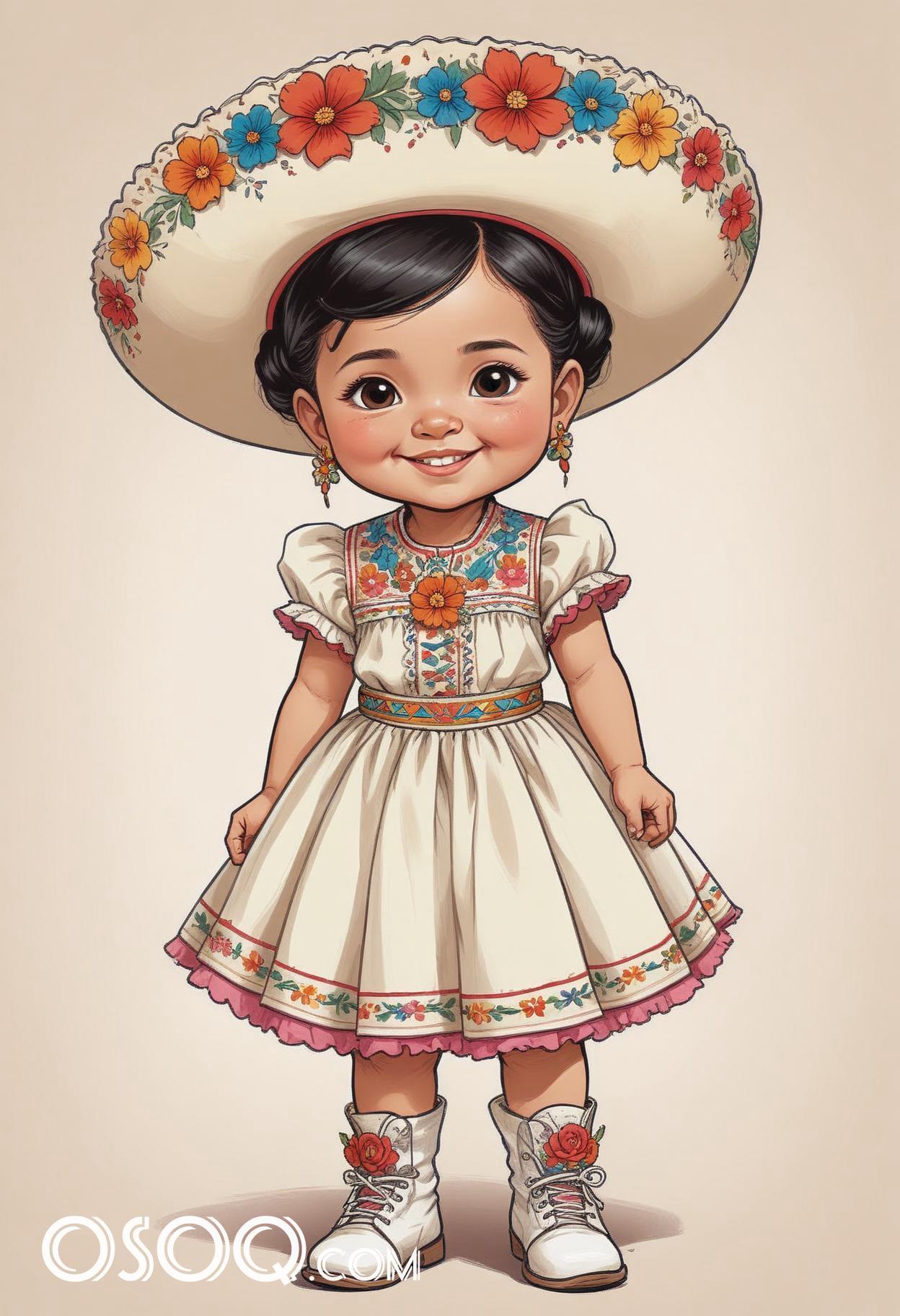 Mexican kid cartoon caricature drawing 01