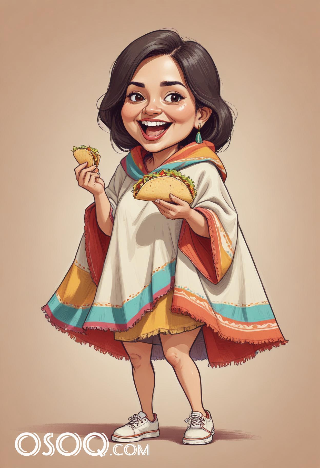 Mexican taco cartoon food caricature drawing 01