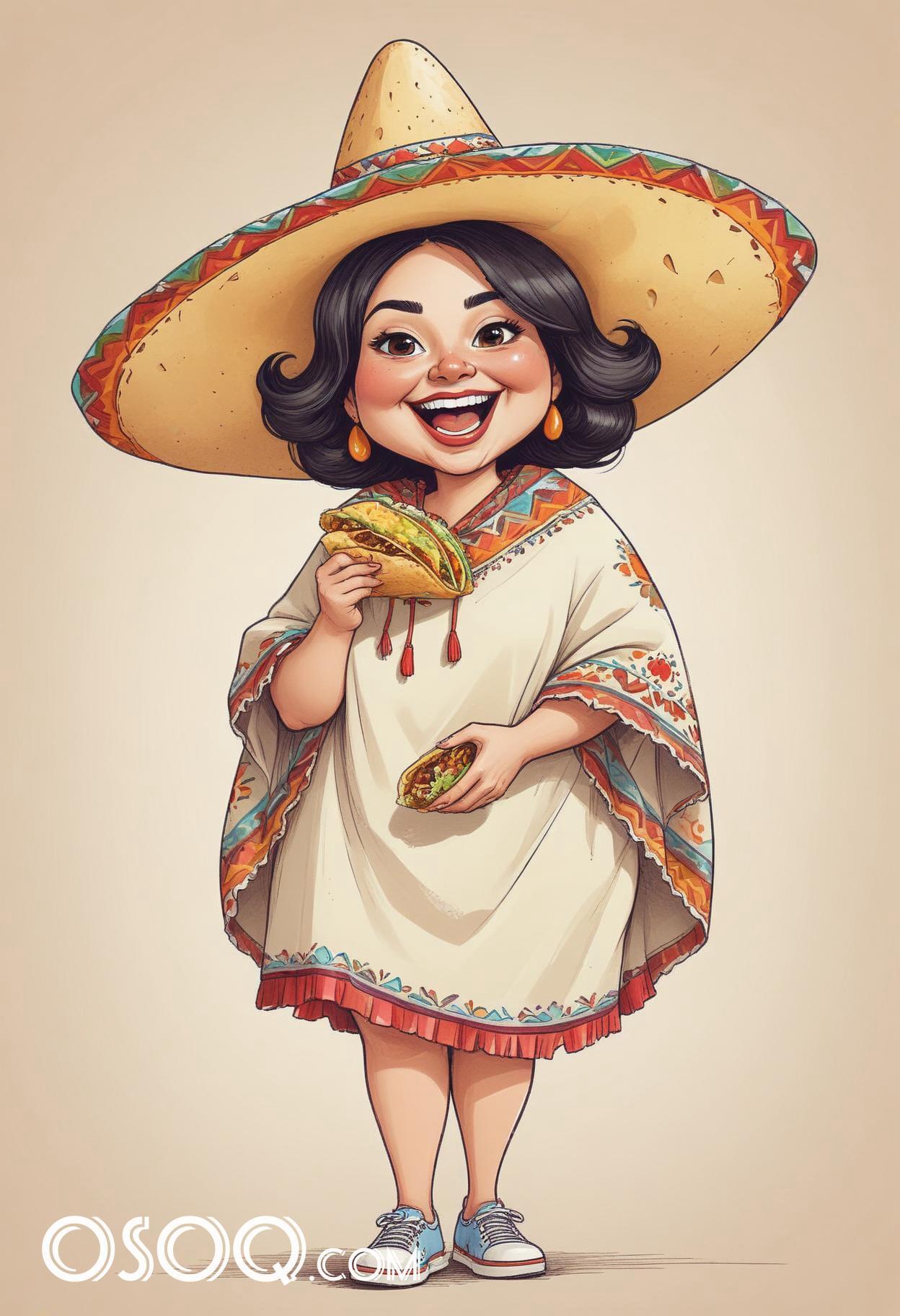 Mexican taco cartoon food caricature drawing 02