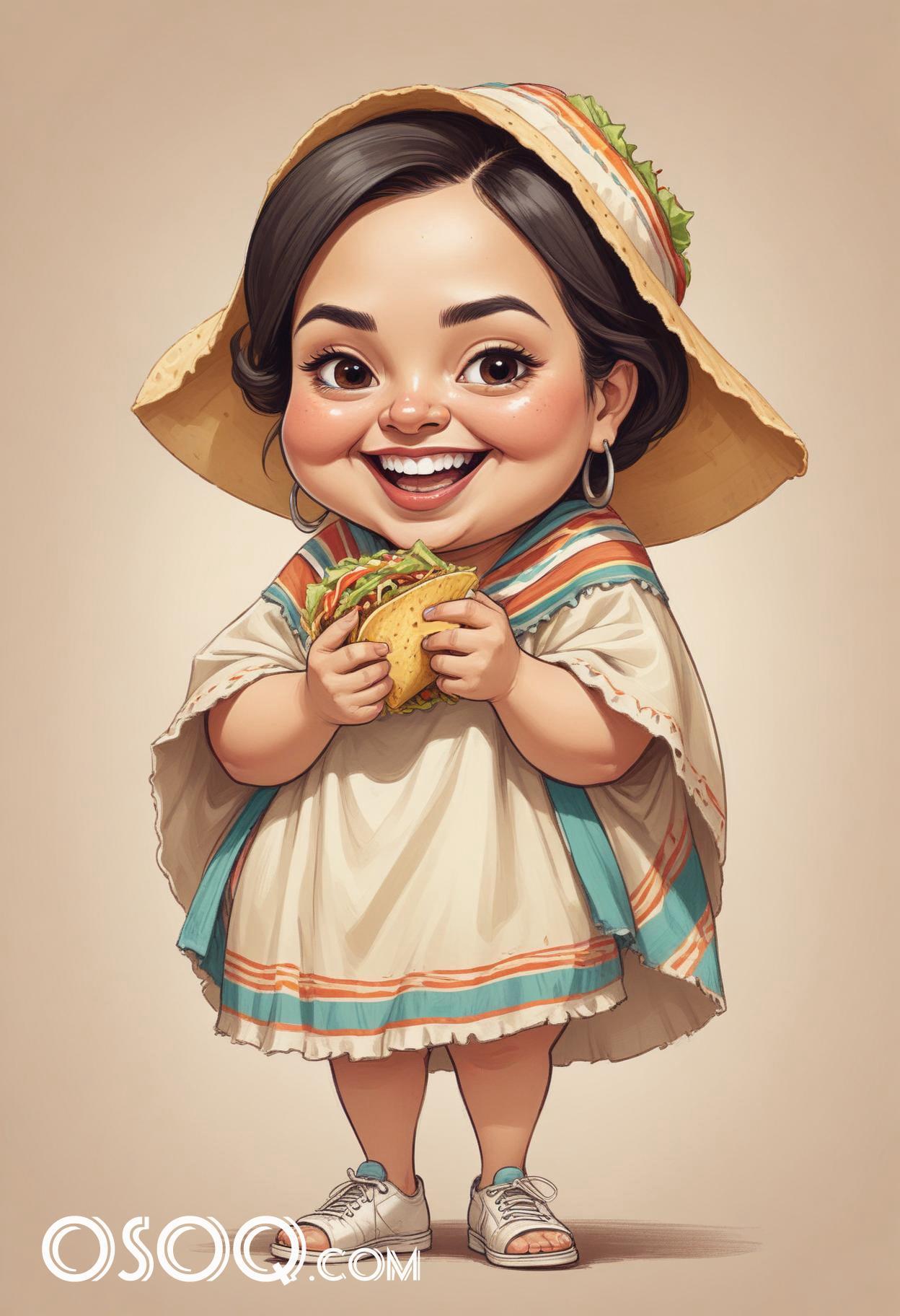 Mexican taco cartoon food caricature drawing 03