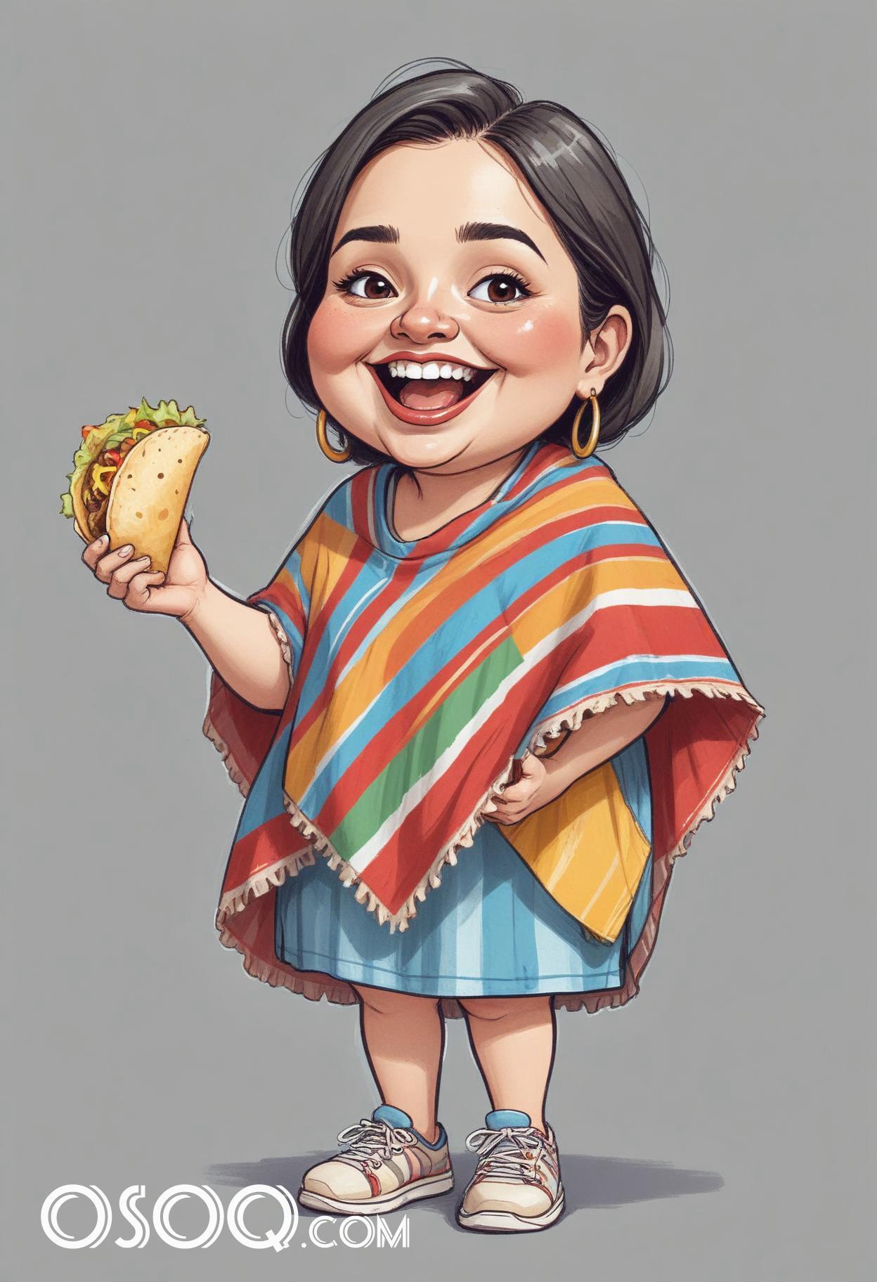 Mexican taco cartoon food caricature drawing 04