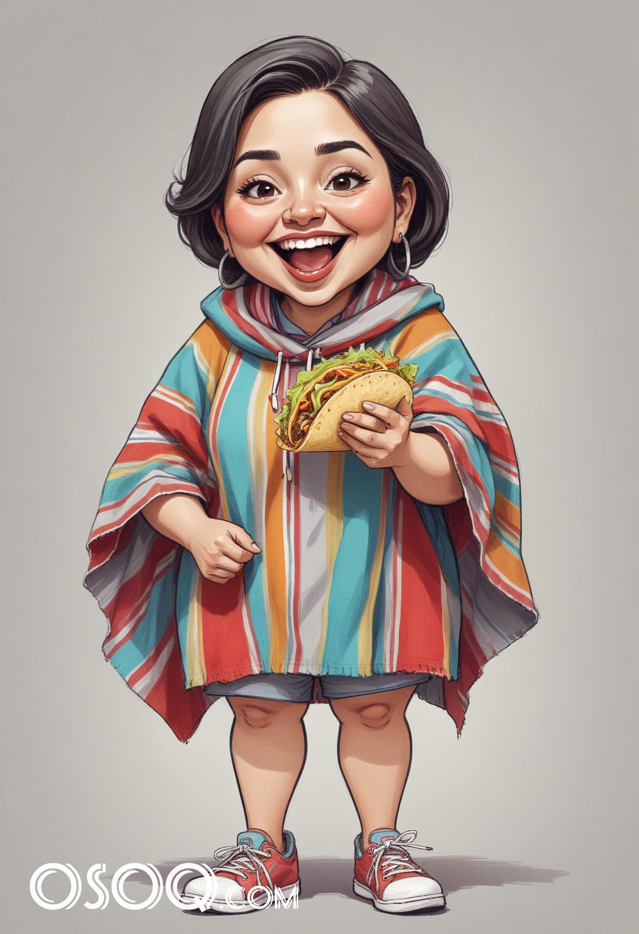 Mexican taco cartoon food caricature drawing 05