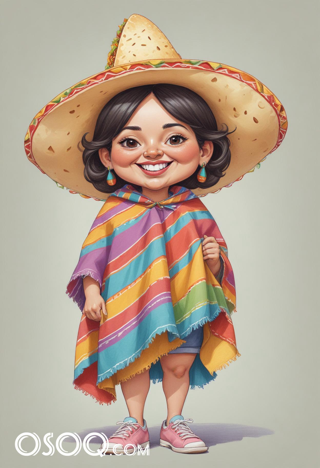 Mexican taco cartoon food caricature drawing 06