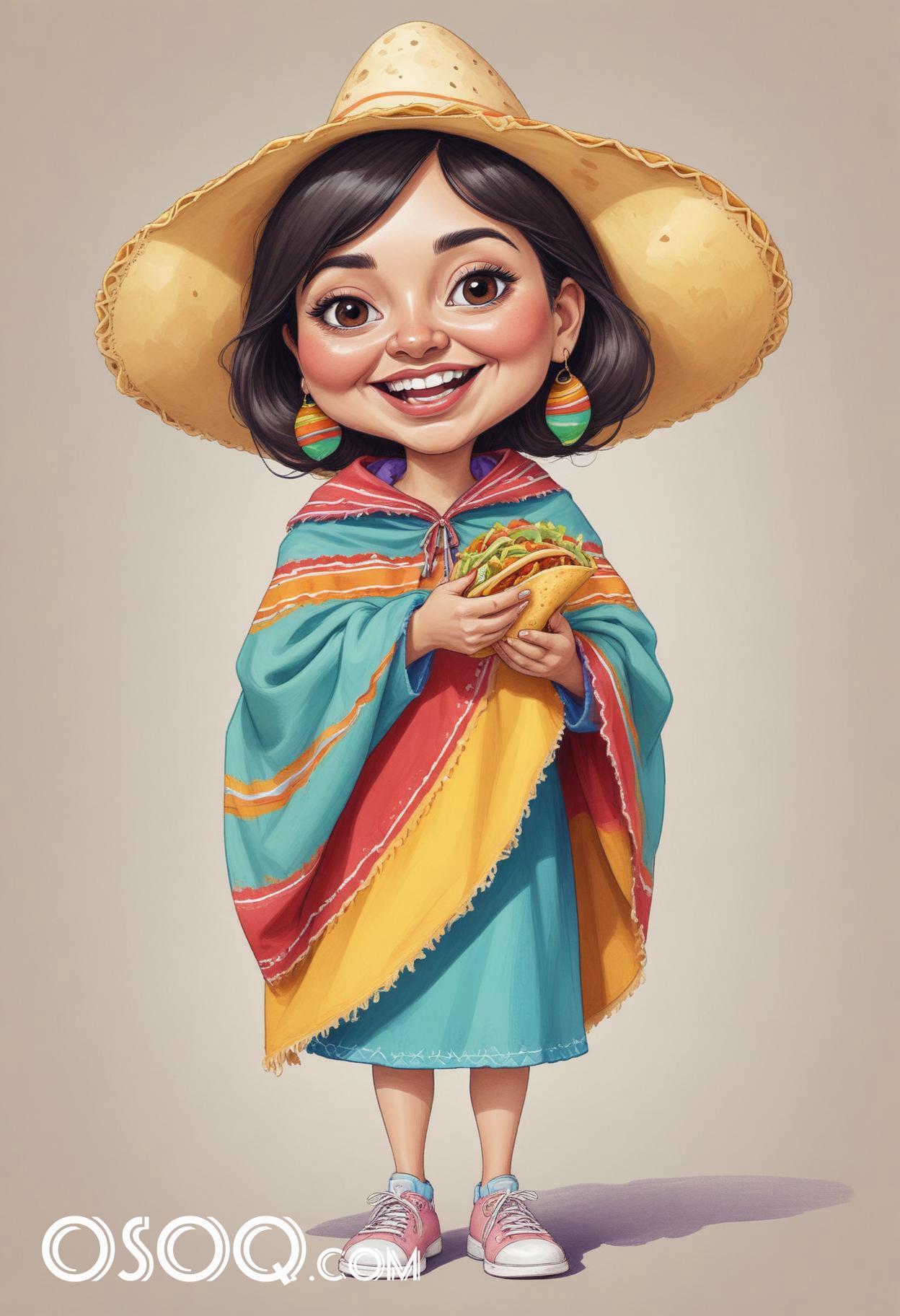 Mexican taco cartoon food caricature drawing 07