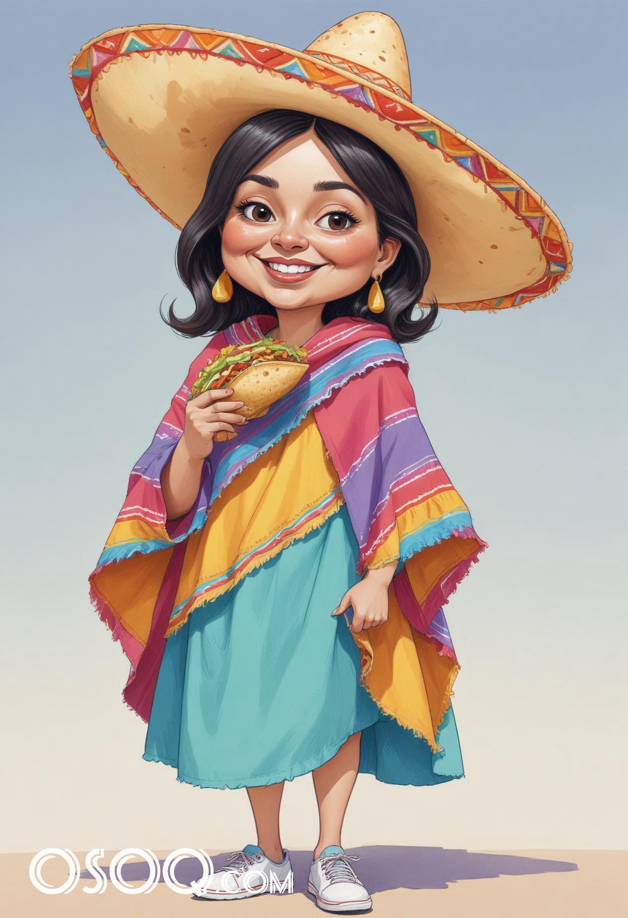 Mexican taco cartoon food caricature drawing 08