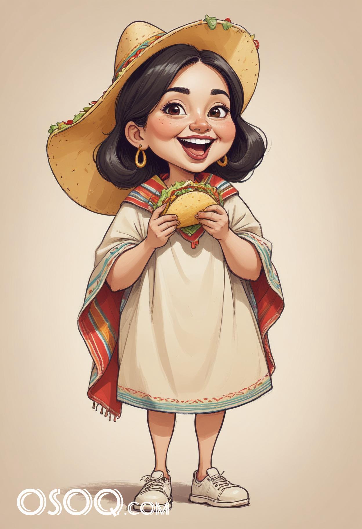 Mexican taco cartoon food caricature drawing 10