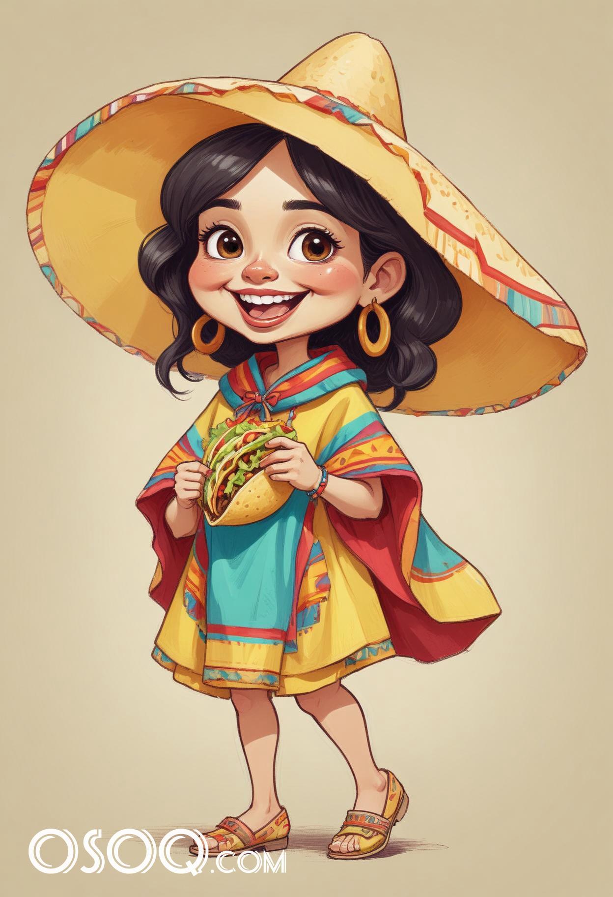 Mexican taco cartoon food caricature drawing 11