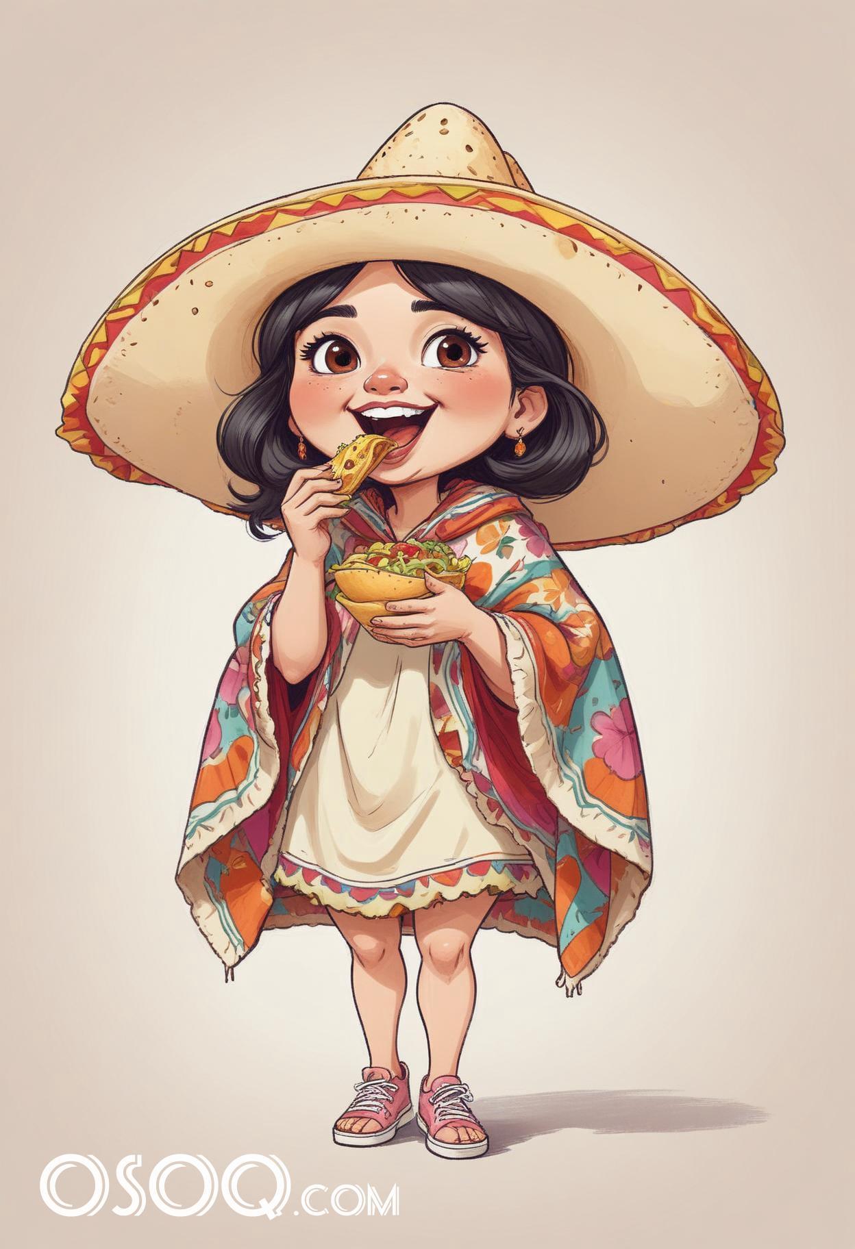 Mexican taco cartoon food caricature drawing 13