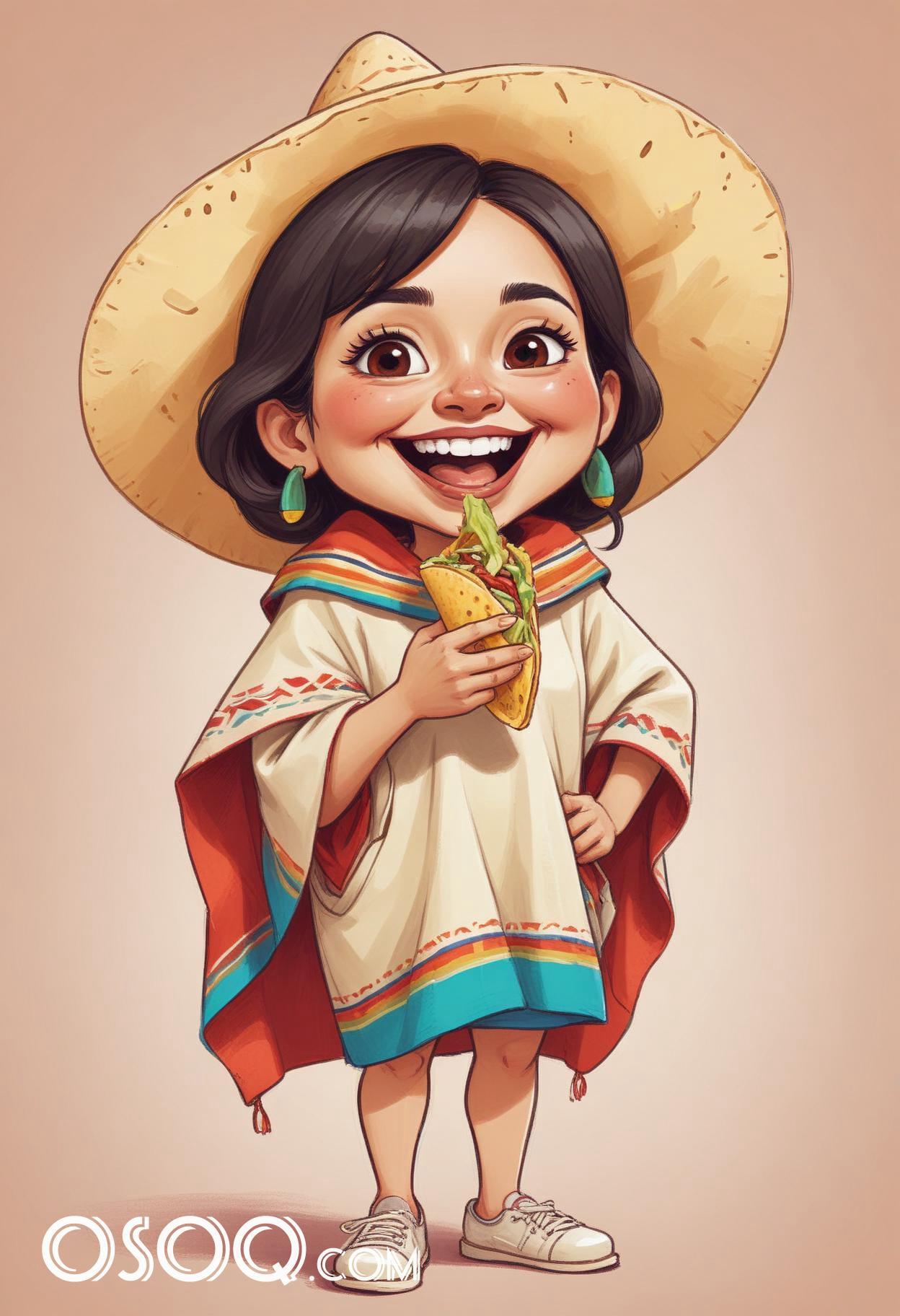 Mexican taco cartoon food caricature drawing 14