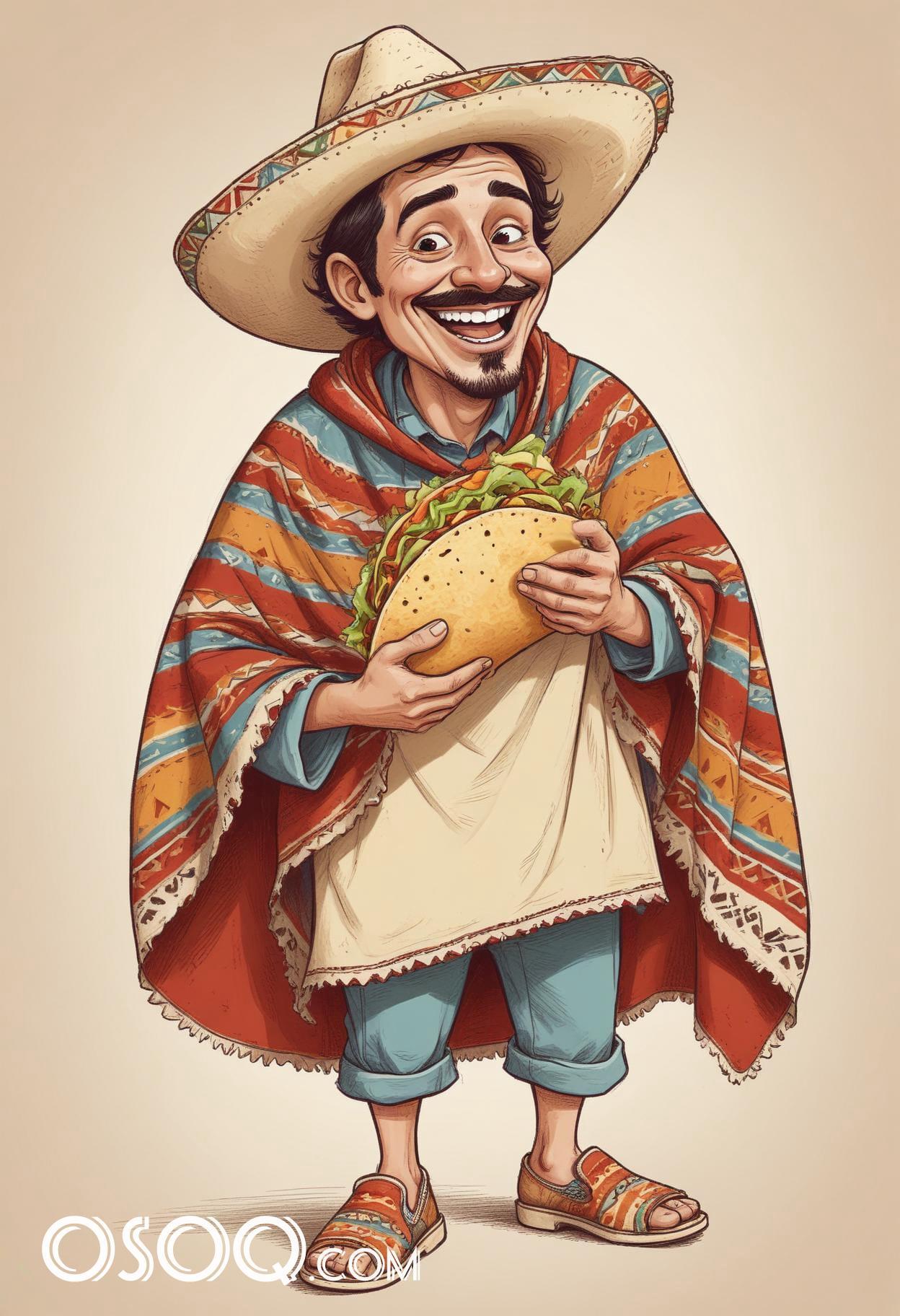 Mexican taco cartoon food caricature drawing 15