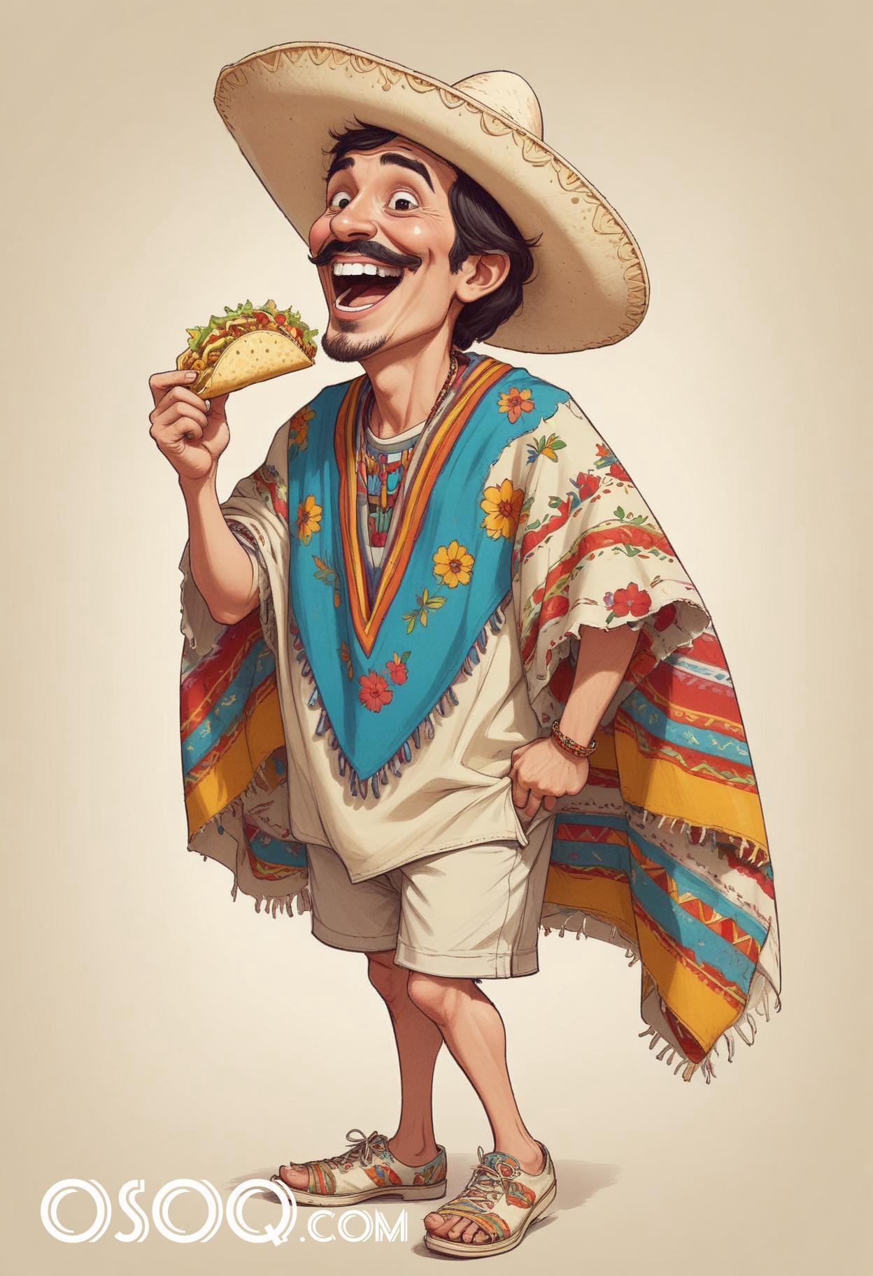 Mexican taco cartoon food caricature drawing 16