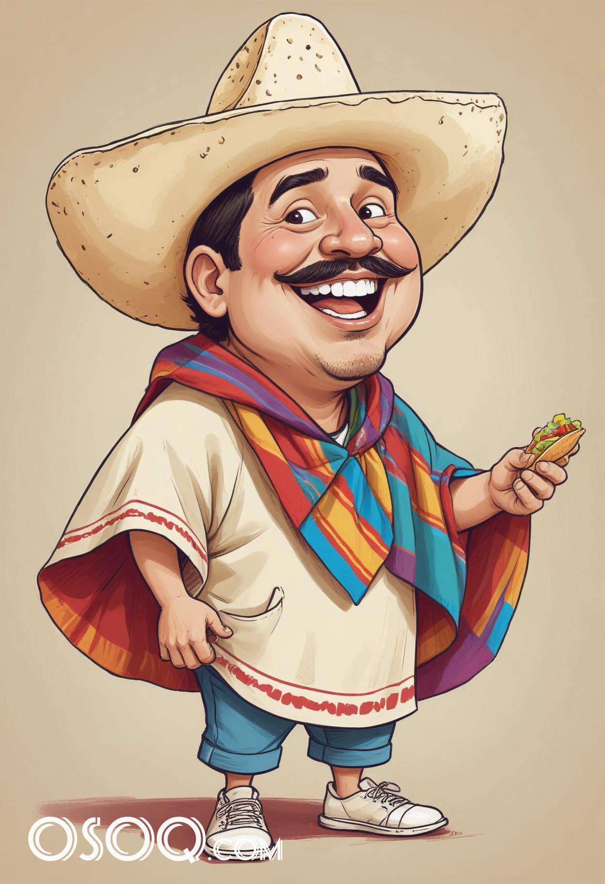 Mexican taco cartoon food caricature drawing 17