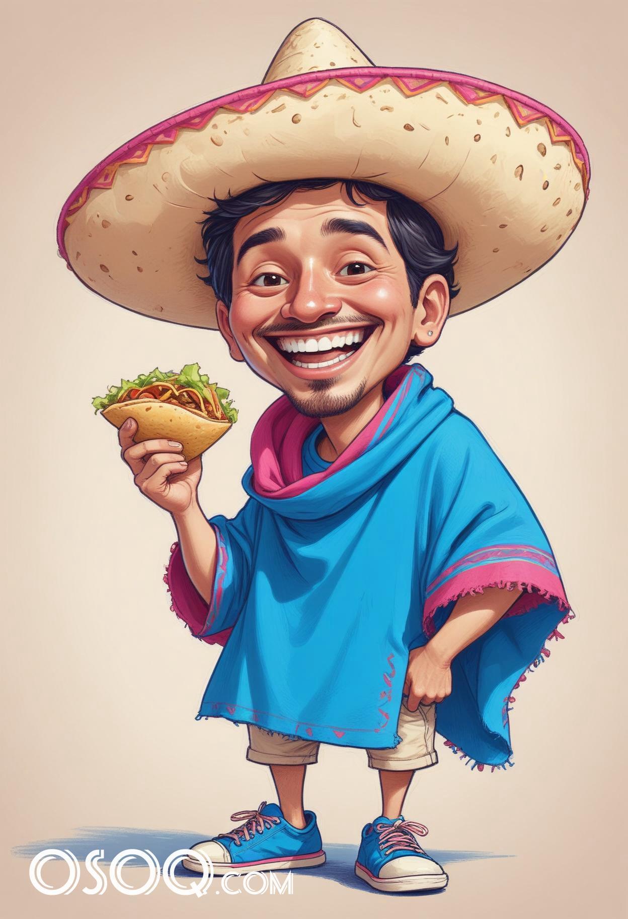 Mexican taco cartoon food caricature drawing 18