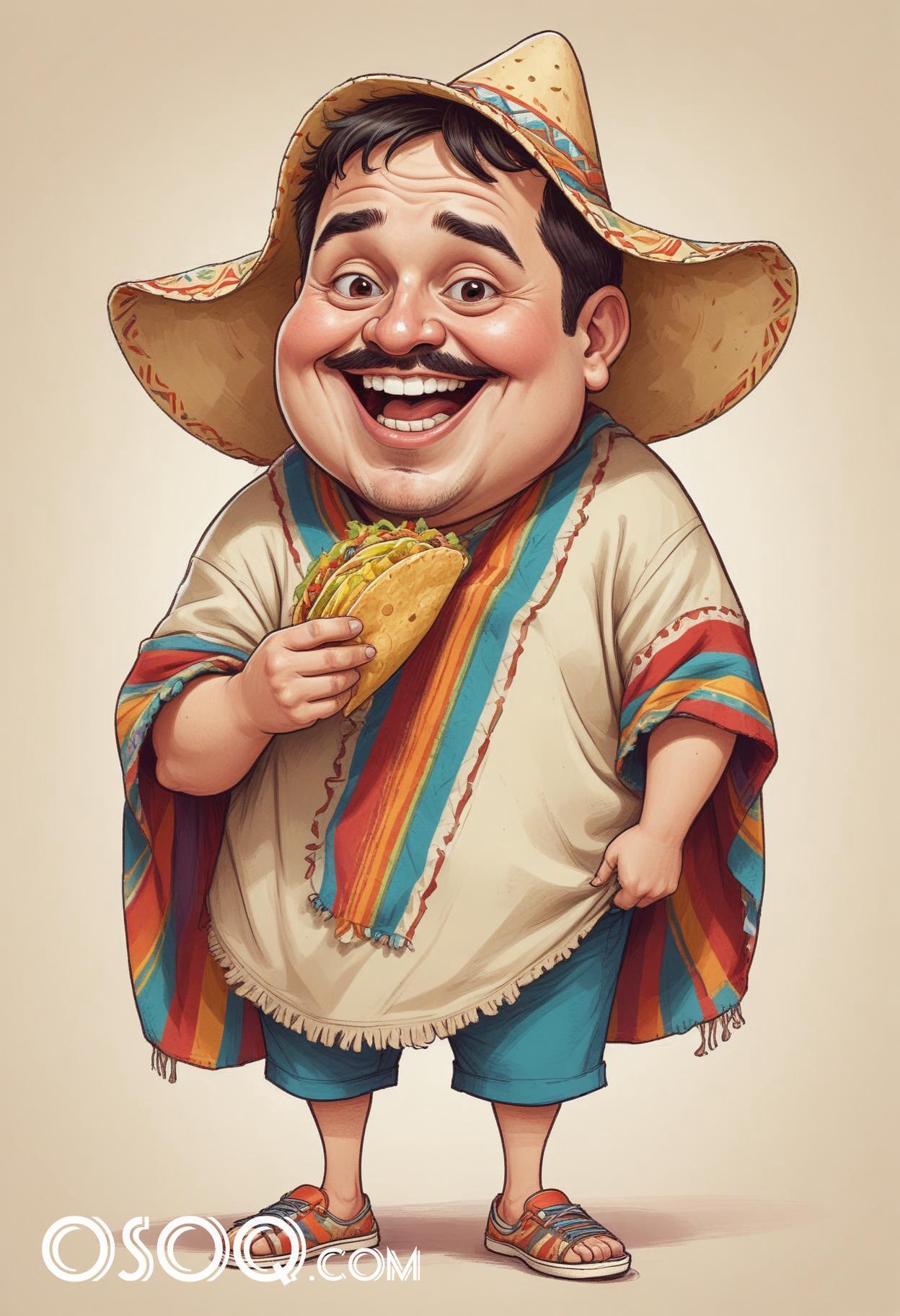 Mexican taco cartoon food caricature drawing 19