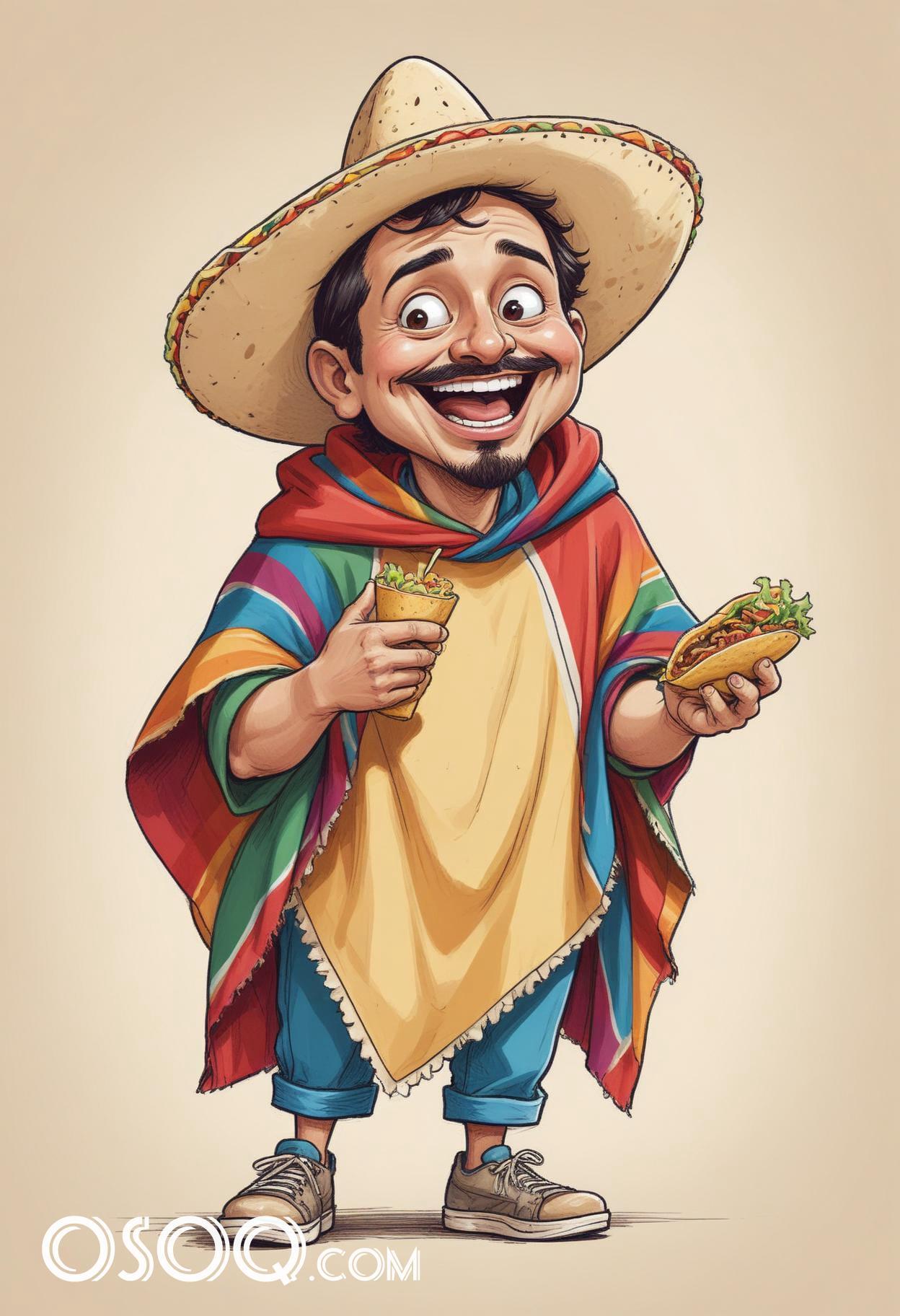 Mexican taco cartoon food caricature drawing 20