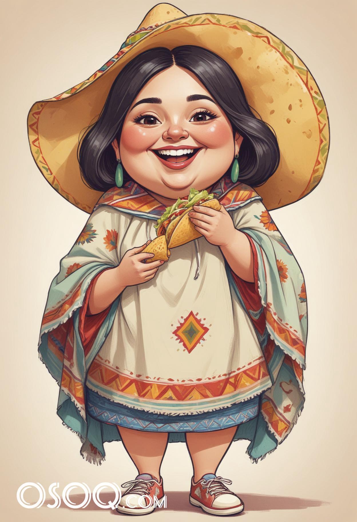 Mexican tacos caricature food cartoon drawing 01