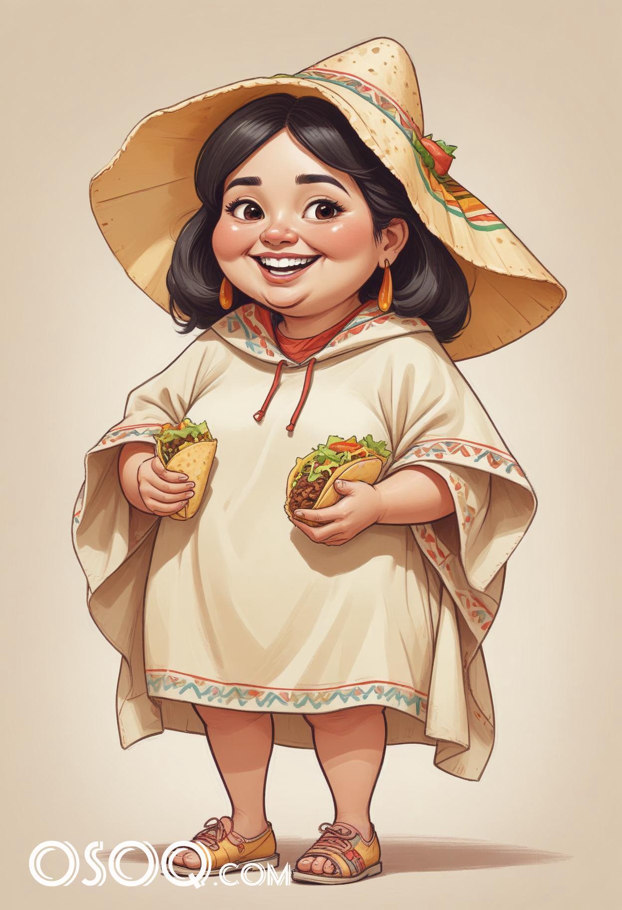 Mexican tacos caricature food cartoon drawing 02