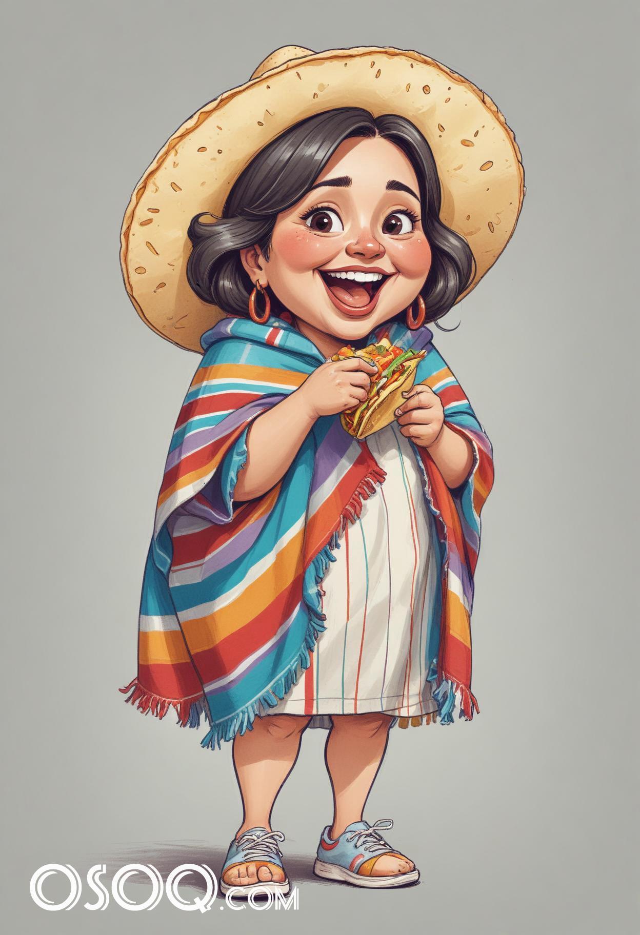 Mexican tacos caricature food cartoon drawing 03