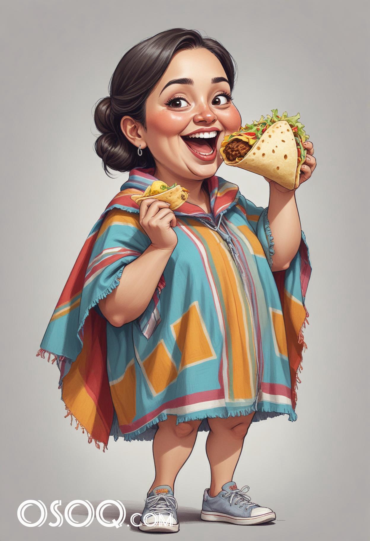 Mexican tacos caricature food cartoon drawing 04