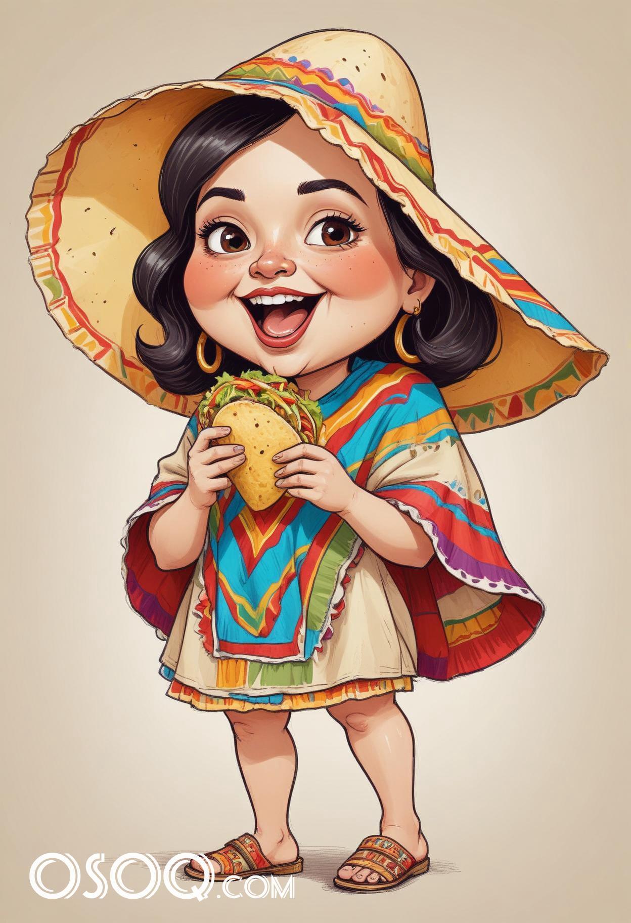 Mexican tacos caricature food cartoon drawing 06