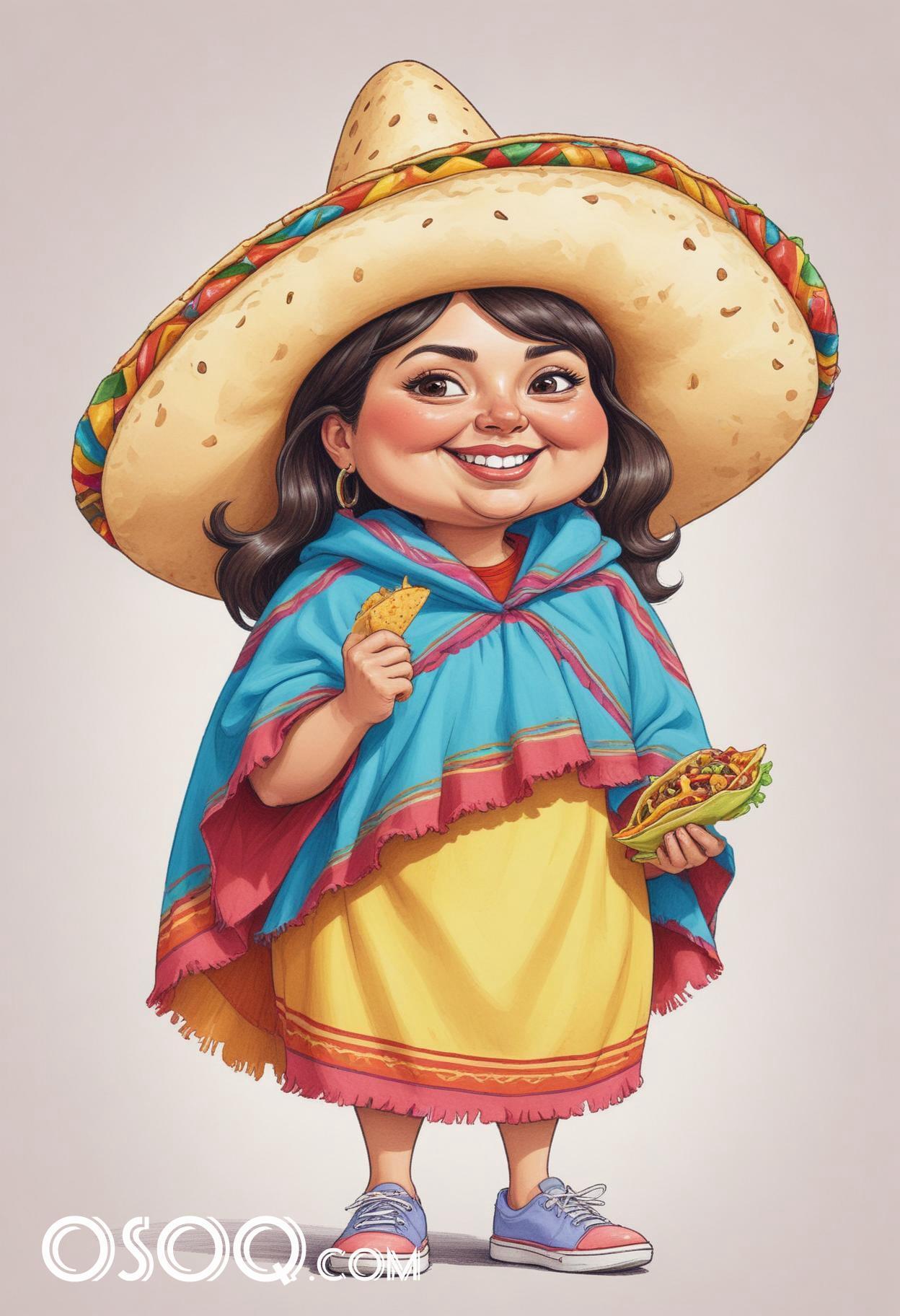 Mexican tacos caricature food cartoon drawing 07