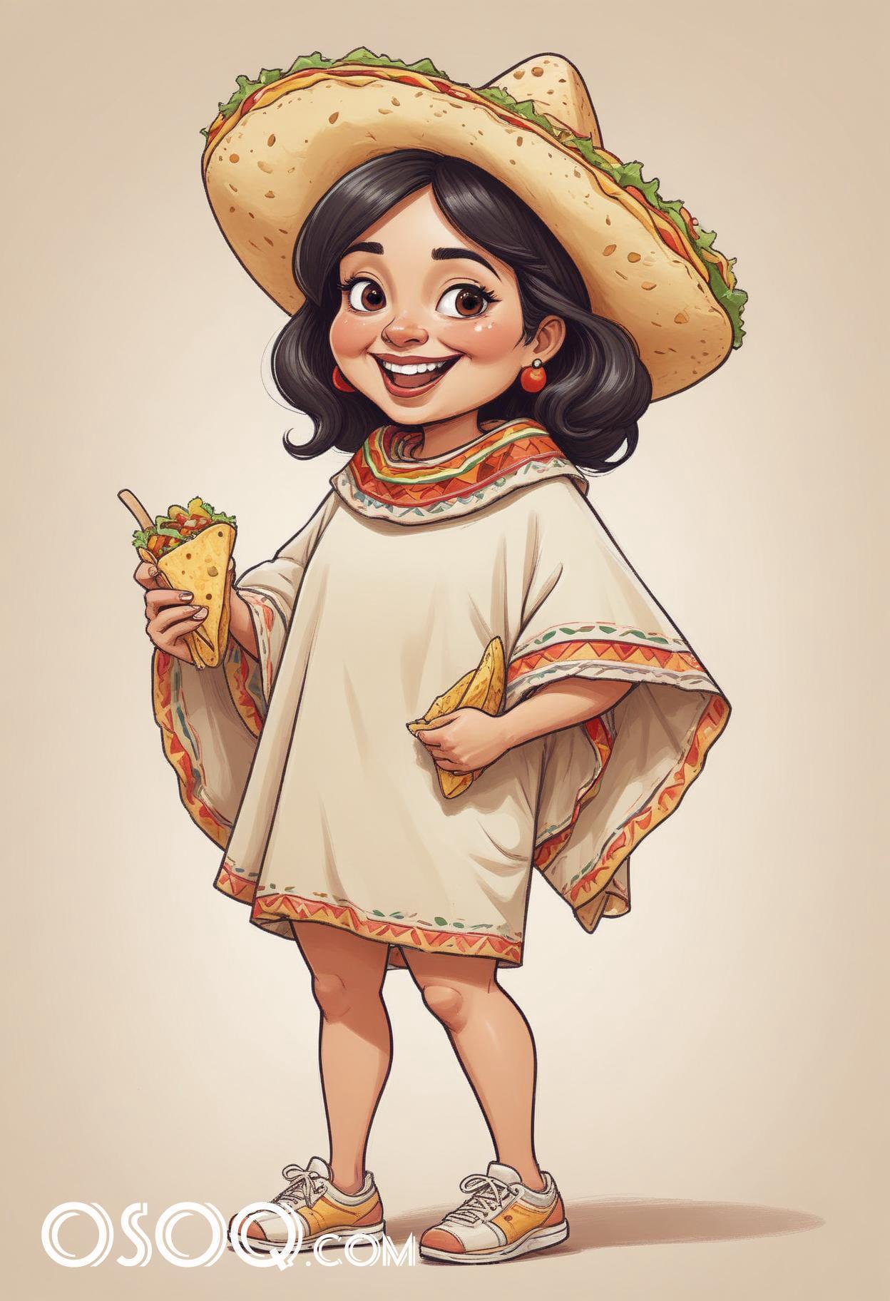 Mexican tacos caricature food cartoon drawing 08