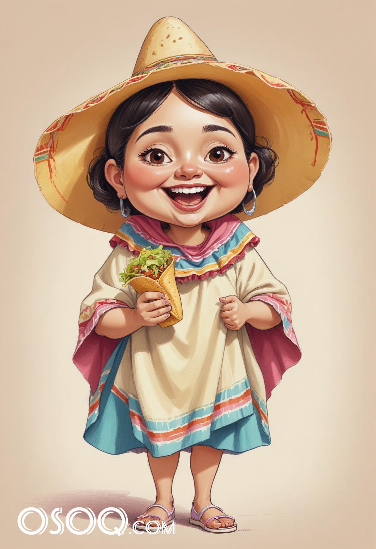 Mexican tacos caricature food cartoon drawing 10