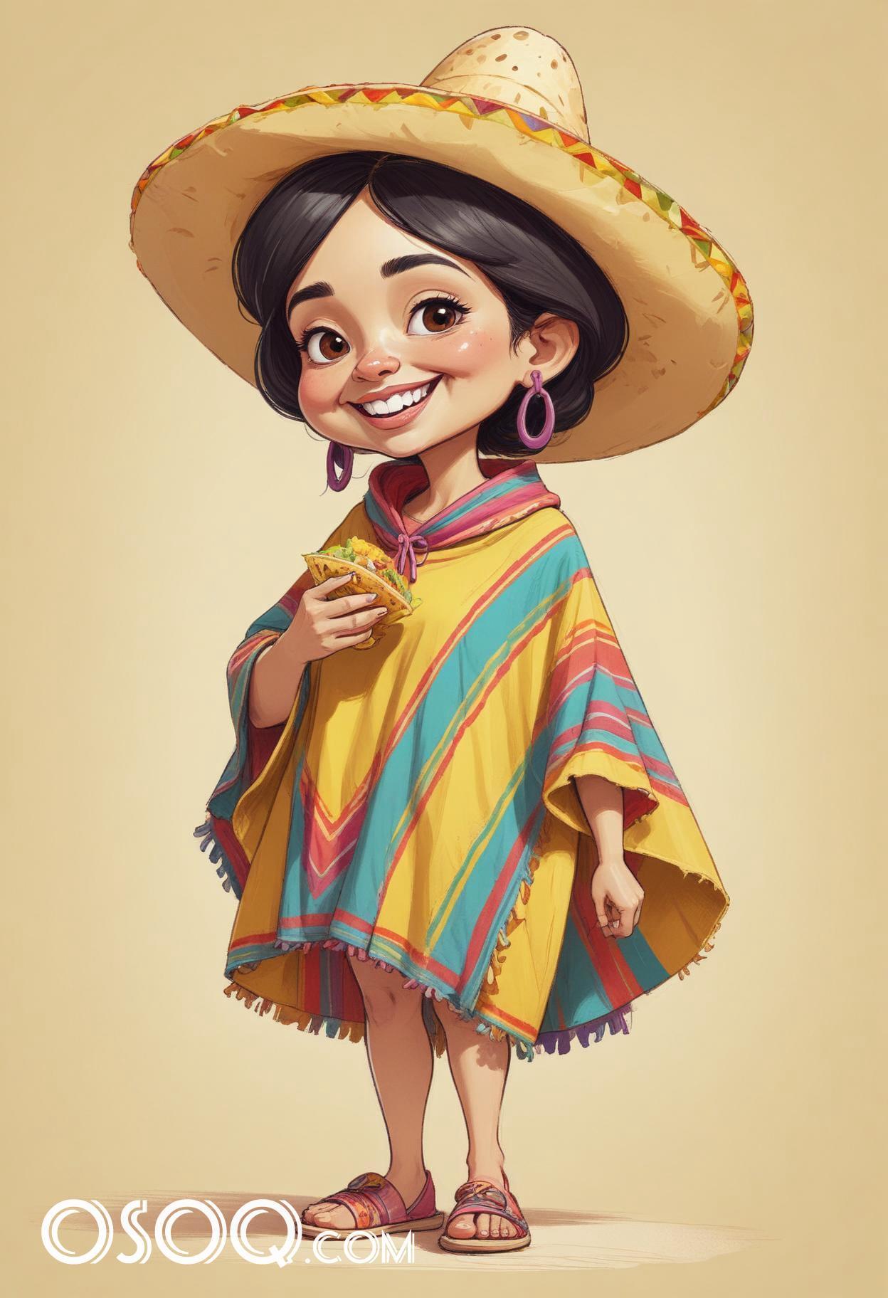 Mexican tacos caricature food cartoon drawing 11