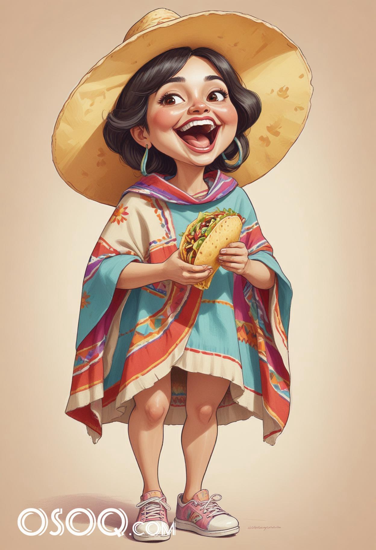 Mexican tacos caricature food cartoon drawing 13