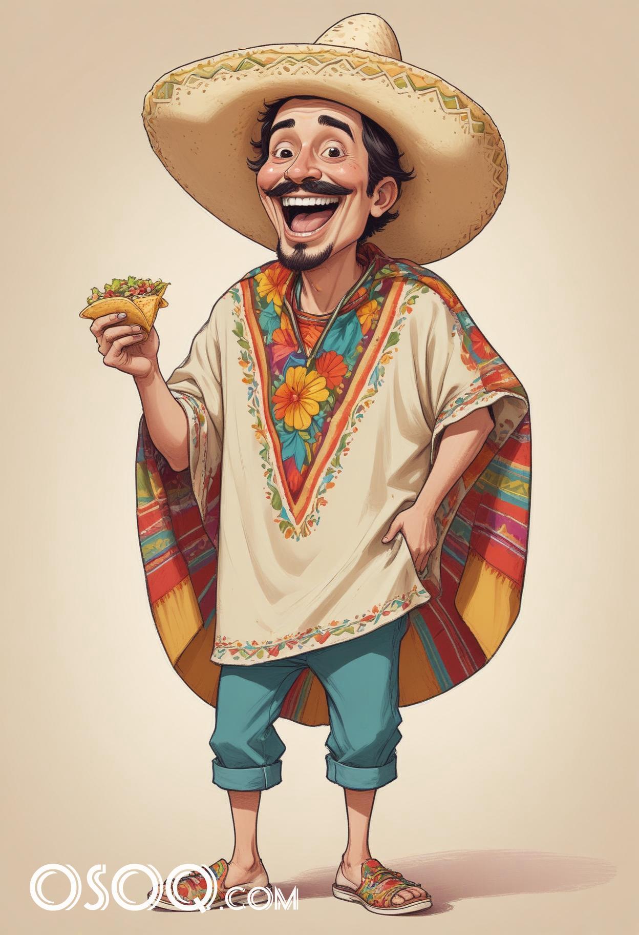 Mexican tacos caricature food cartoon drawing 15