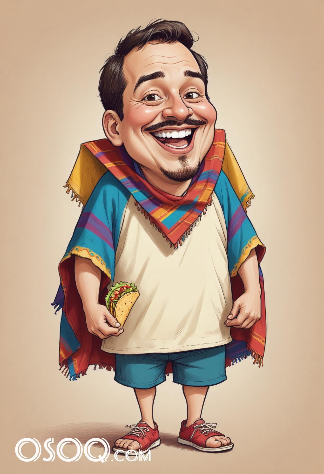 Mexican tacos caricature food cartoon drawing 16