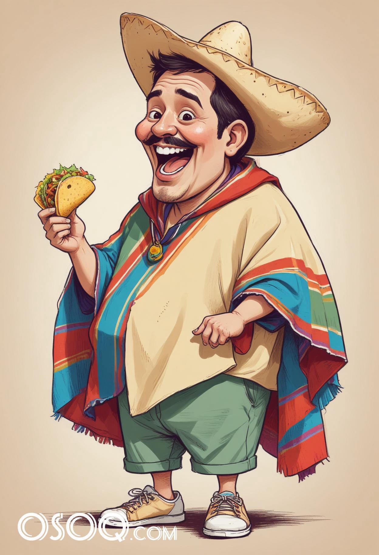 Mexican tacos caricature food cartoon drawing 17