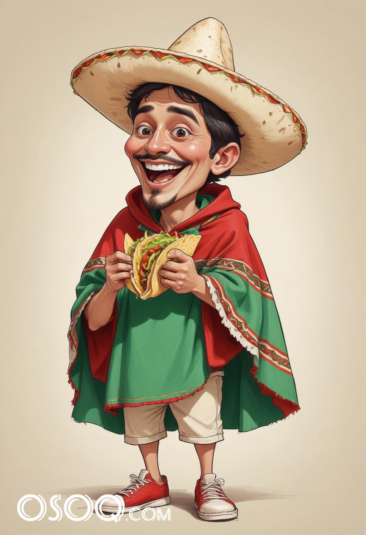 Mexican tacos caricature food cartoon drawing 20