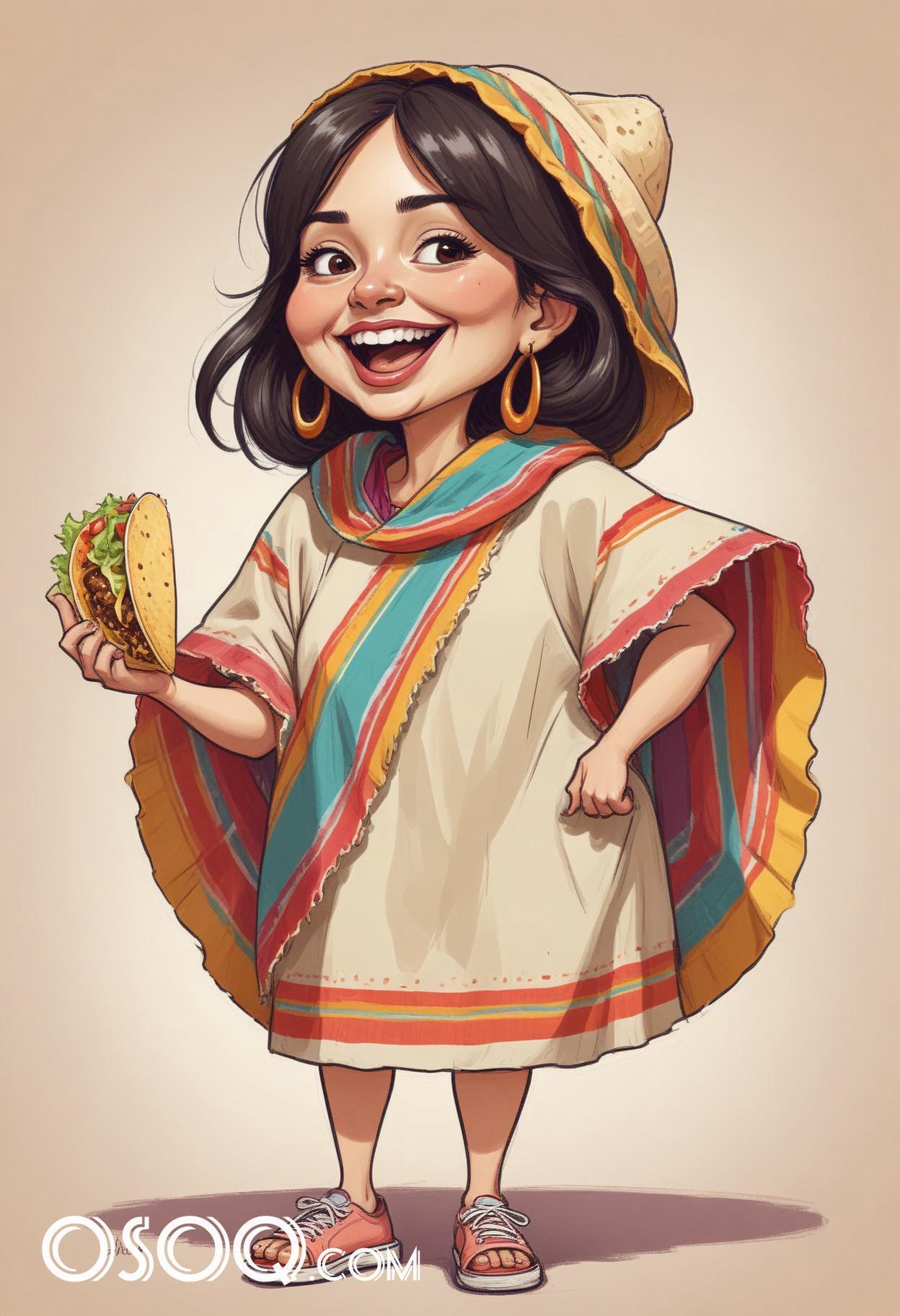 Mexican tacos cartoon food caricature drawing 01