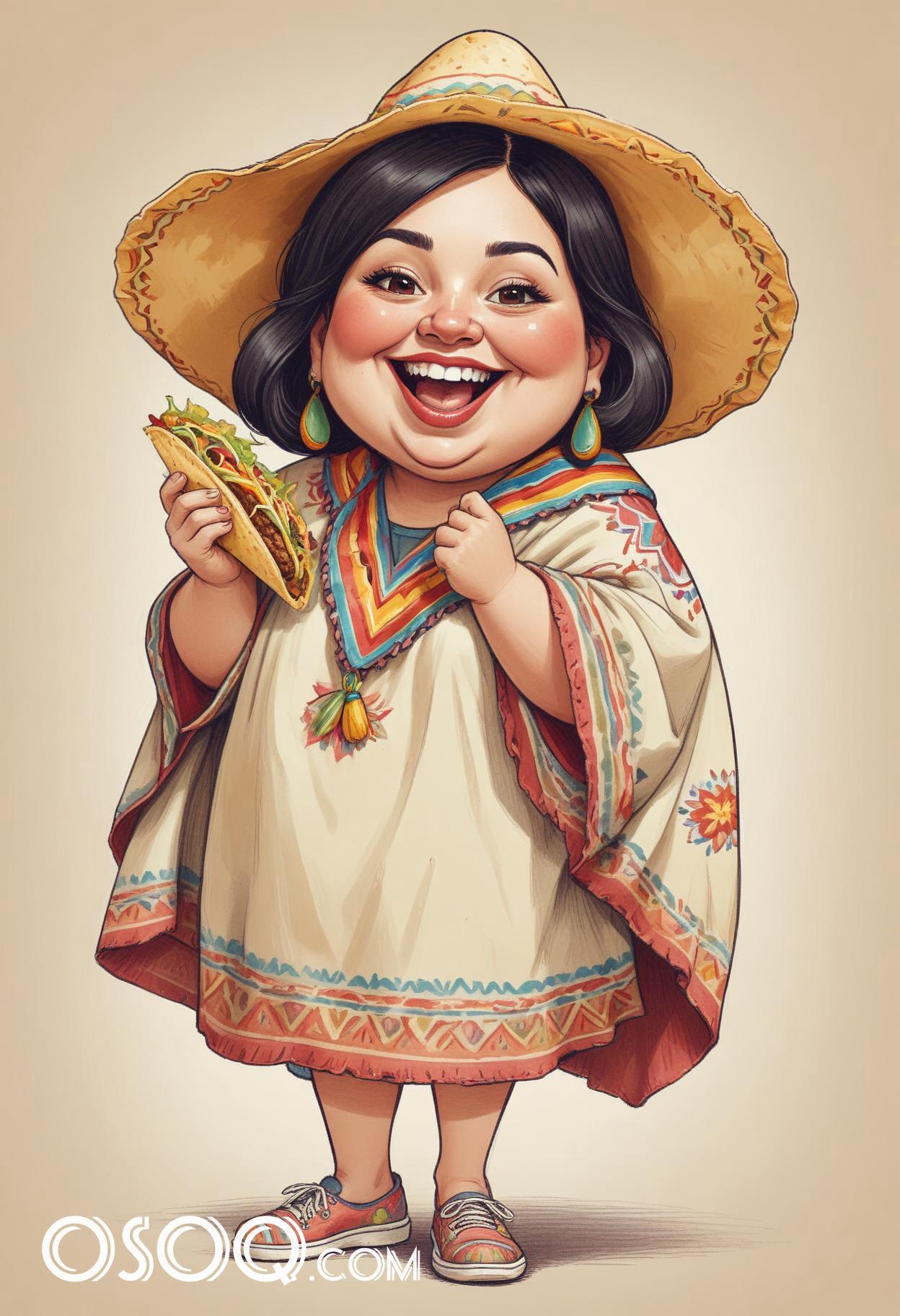 Mexican tacos cartoon food caricature drawing 02